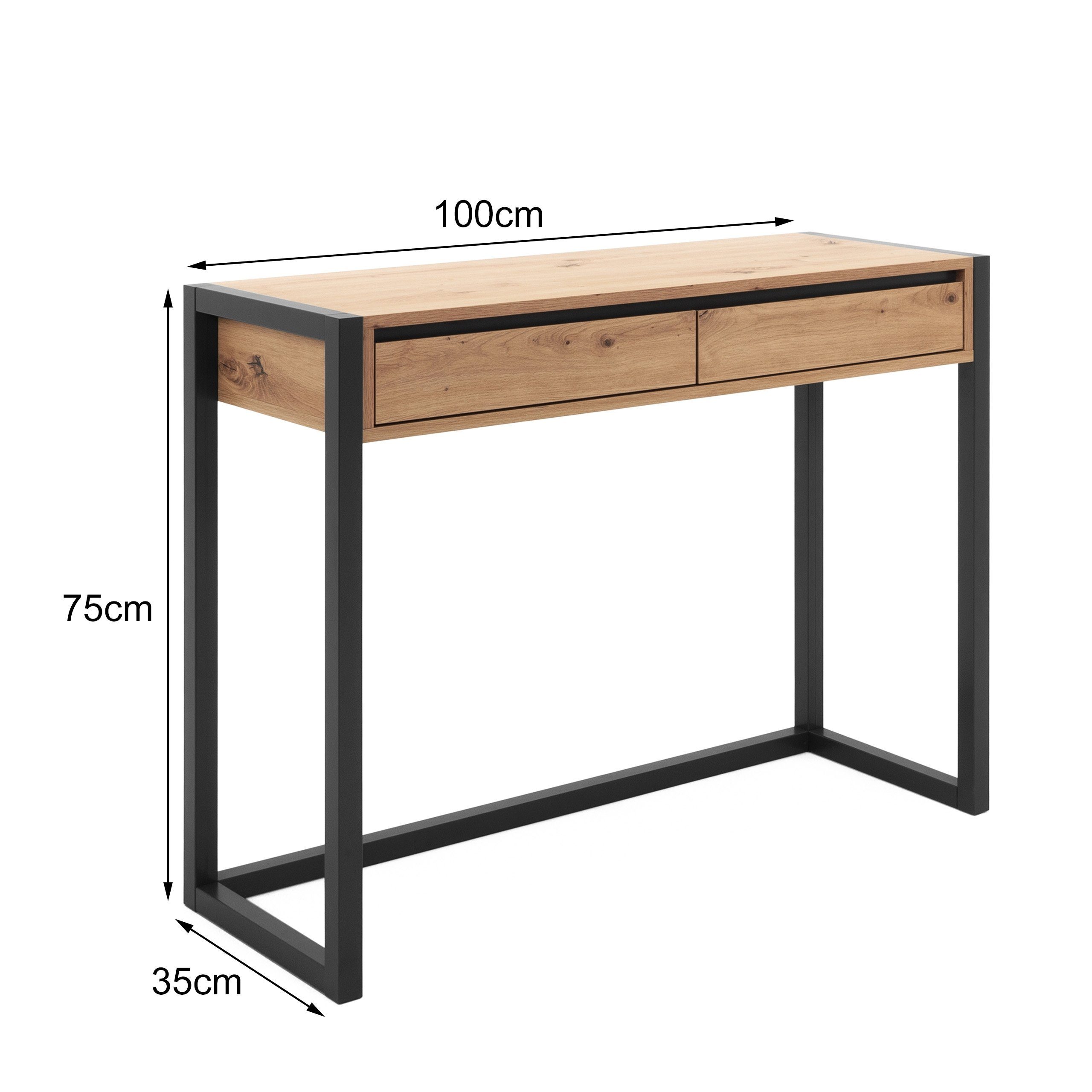 Newroom Konsolentisch Vincent, Wildeiche Schreibtisch Klein Vintage Indurstrial Laptoptisch Wohnzimmer