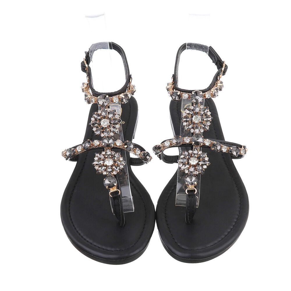 Ital-Design Damen Zehentrenner Freizeit Zehentrenner (86192803) Blockabsatz Riemchensandalen in Schwarz