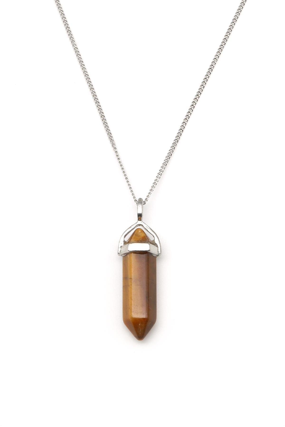 Nisan Edelstein, Tigerauge Naturstein Halskette, Kristallspitzen in Goldbraun mit Kette