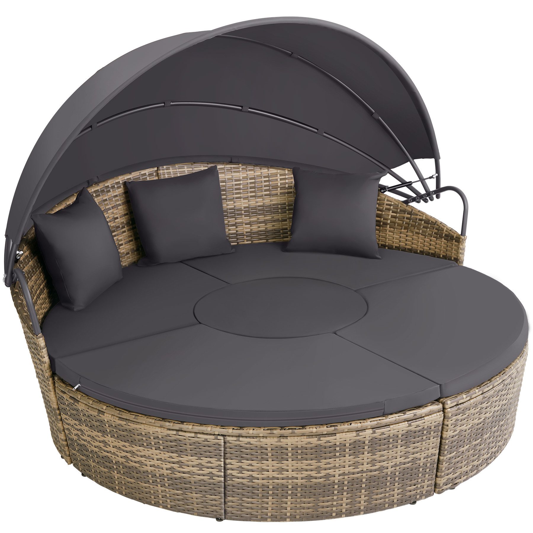 tectake Loungeset Rattan Sonneninsel Santorin - UV-beständig und widerstandsfähig, (Gartenlounge-set Santorin, 5-tlg., geeignet für Outdoor in Natur), klappbares Sonnendach & höhenverstellbare Füße
