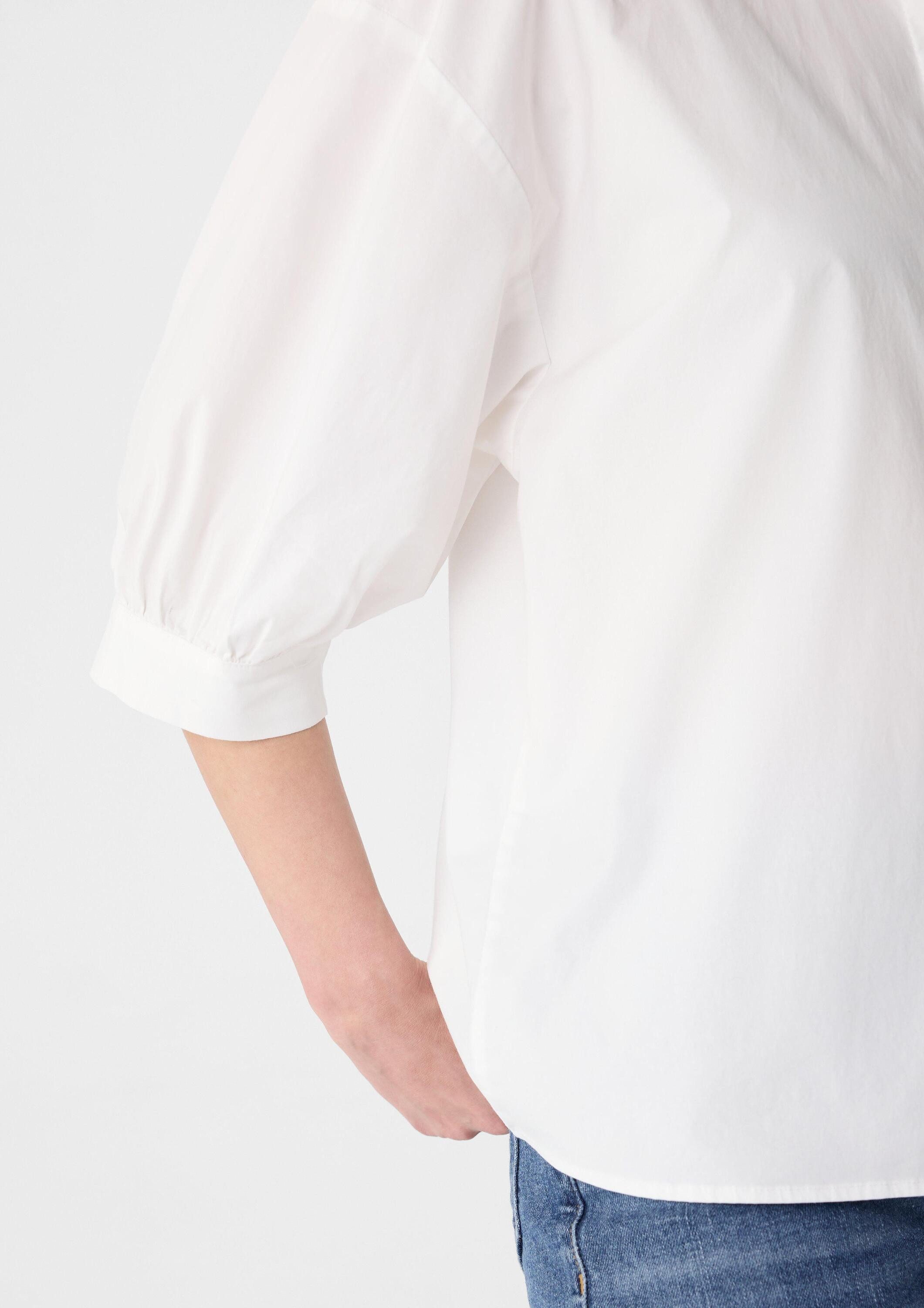comma Kurzarmbluse Bluse Hemdbluse aus Popeline im Loose Fit
