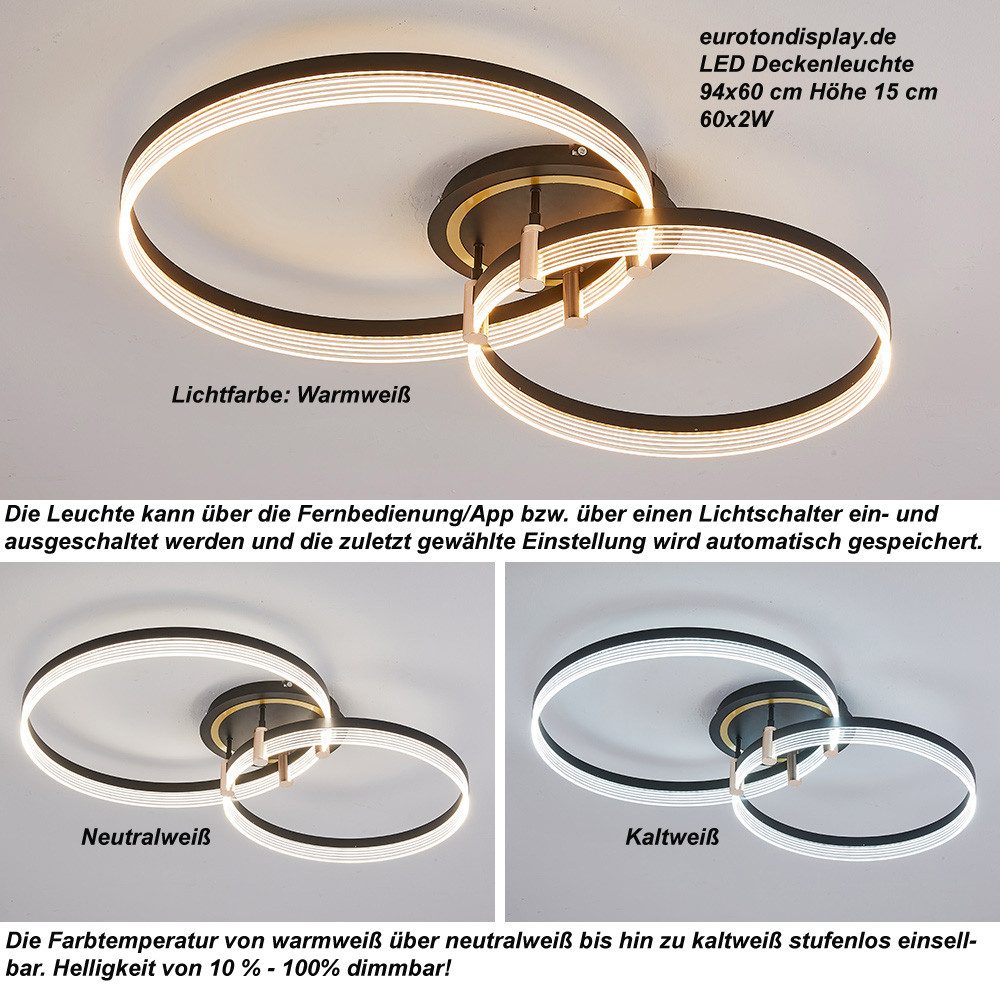 Euroton LED Deckenleuchte LED Deckenleuchte Fernbedienung/Handy-App Lichtfarbe einstellbar, LED fest integriert, Kalt- bis Warmweiß, Lichtfarbe oder/und Helligk – Bild 3 von 5
