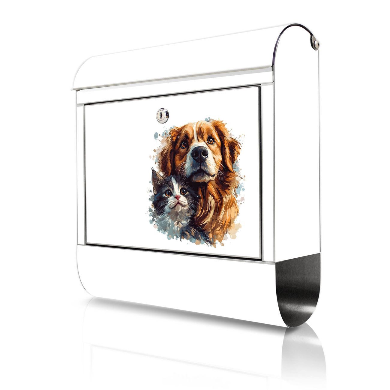 banjado Wandbriefkasten Edelstahl mit Motiv Tierische Begleiter (Wandbriefkasten groß, mit Zeitungsfach), 38 x 42,5 x12 cm