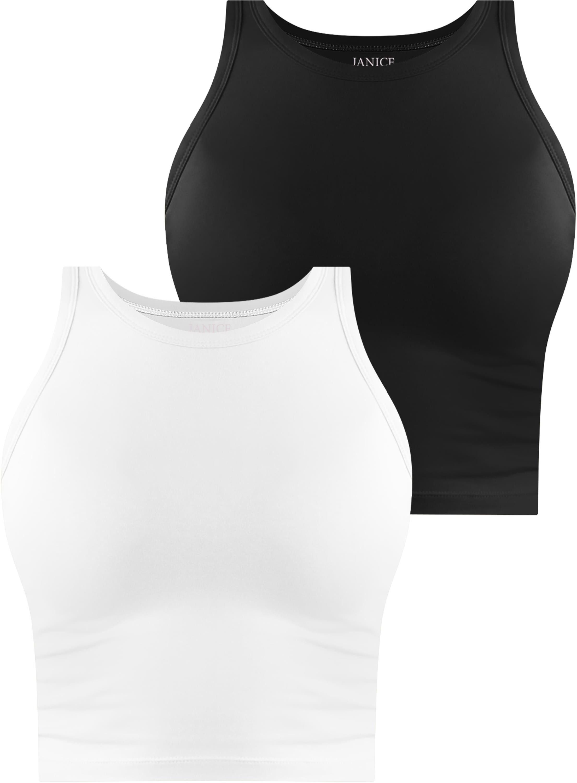 Janice Tanktop 2 x Damen crop Top hochgeschlossen Niah Kurzes Tanktop aus Baumwolle