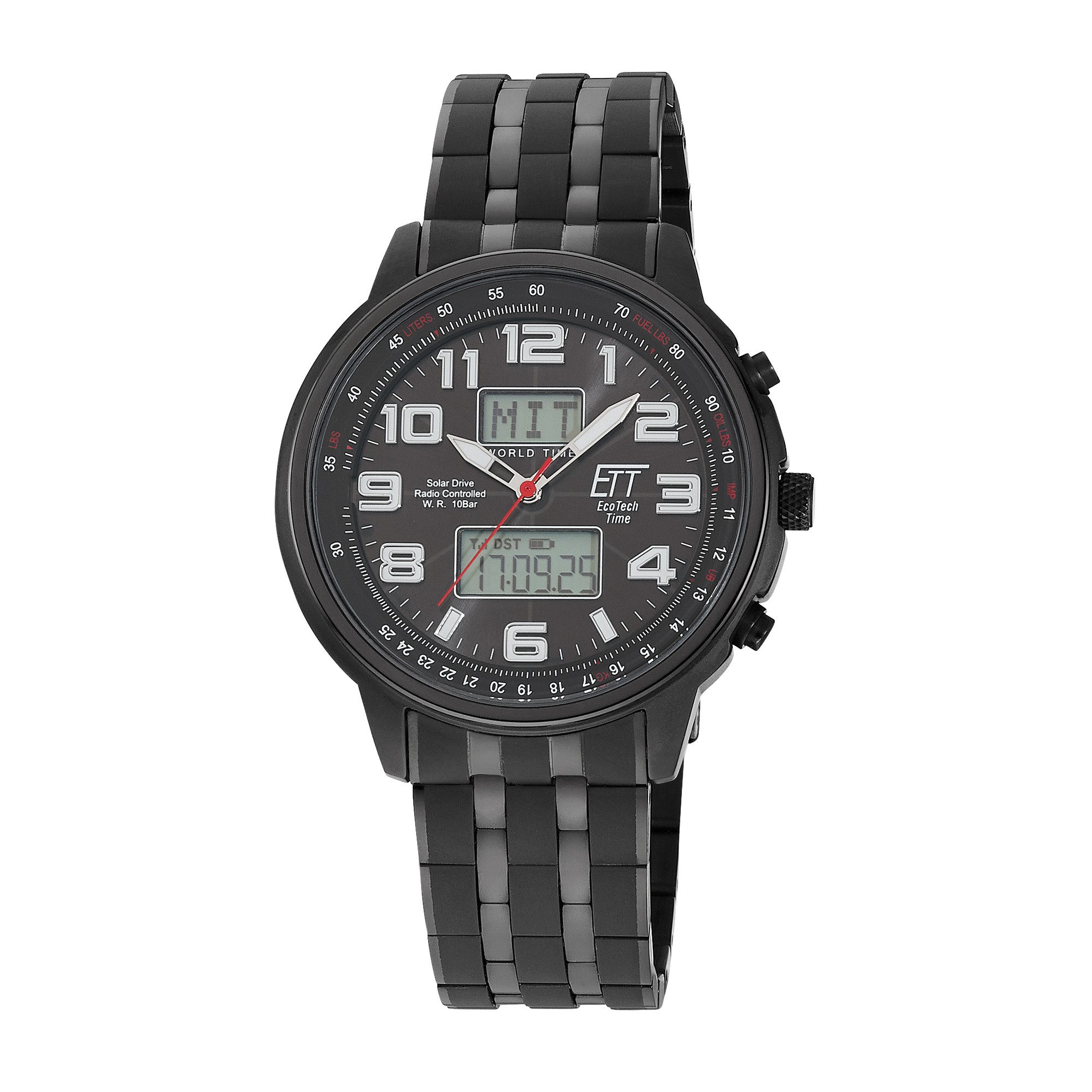 ETT Funkchronograph Hunter EGS-11736-22M, Armbanduhr, Solar, Herrenuhr, Edelstahlarmband, analog, digital