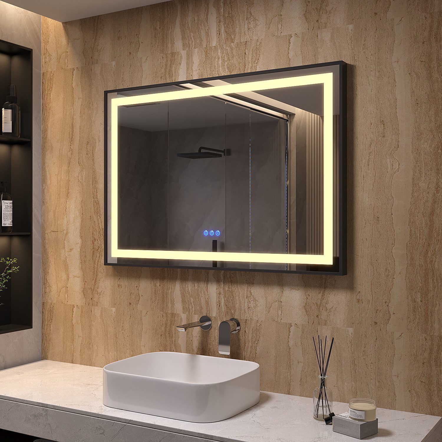 AQUABATOS Badspiegel LED Badspiegel IP44 mit Touchschalter Dimmbar Abgerundete/Scharfe Ecke (LED Badspiegel 160x70 140x70 100x70 cm mit Beleuchtung Lichtspiegel – Bild 3 von 5