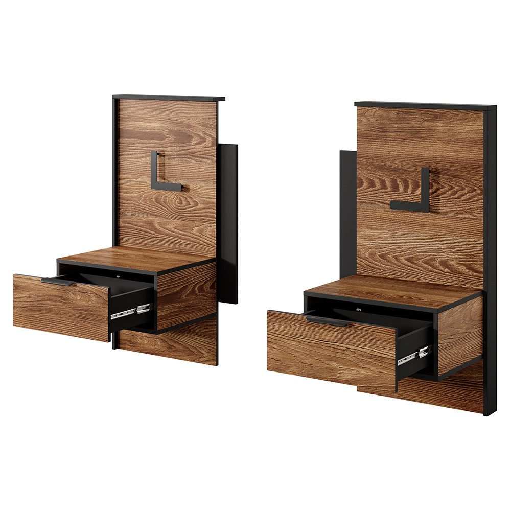 Lomadox Schlafzimmer-Set MEZZANA-167, (Spar-Set, 5-tlg., Kleiderschrank Bettgestell Lattenrost Nachttische Kommode), 160x200cm, mit aufklappbarem Lattenrost & B – Bild 4 von 5