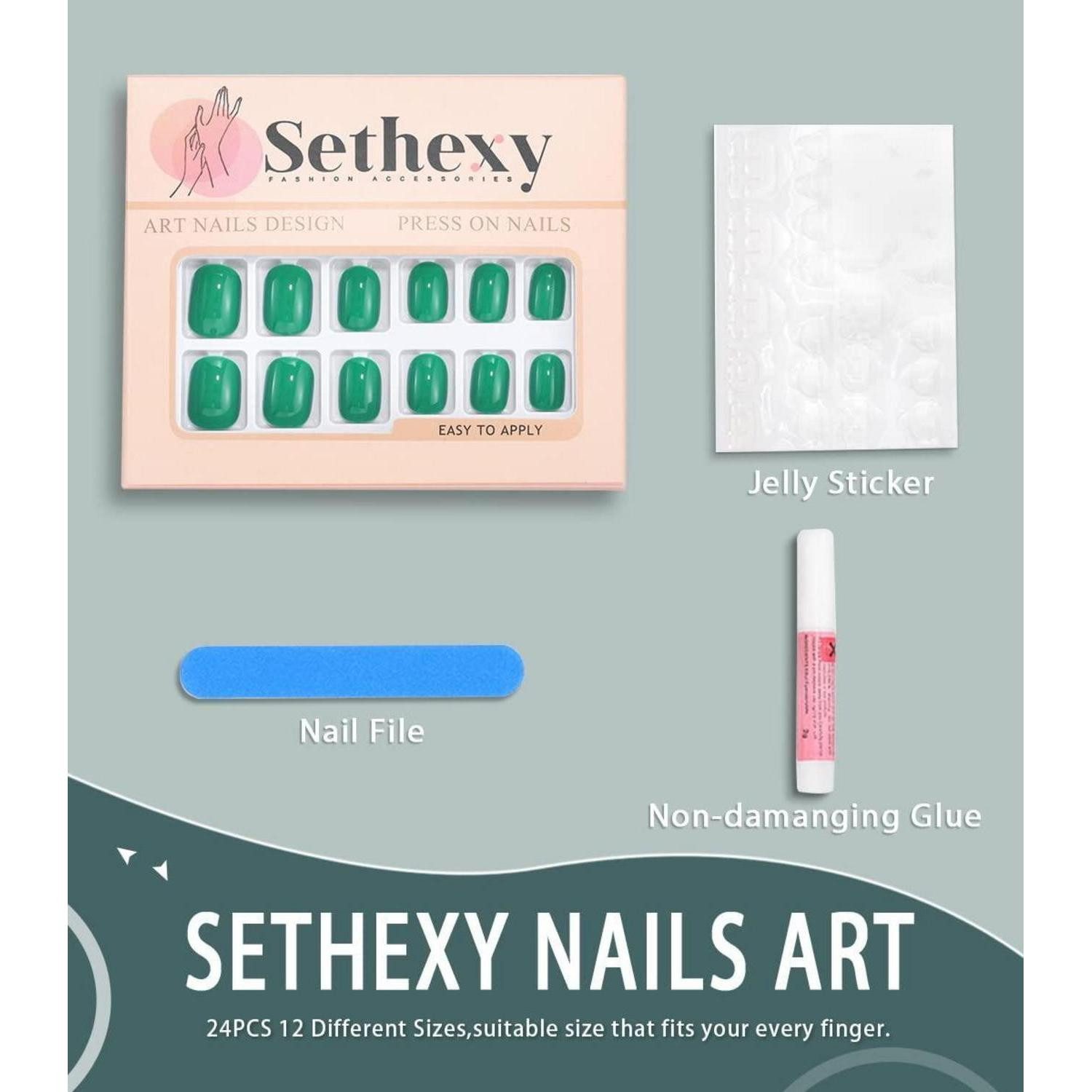 LuxusKollektion Kunstfingernägel Falsche Nägel Acryl Grün Press On 24 Stück Frauen Bottega Grün
