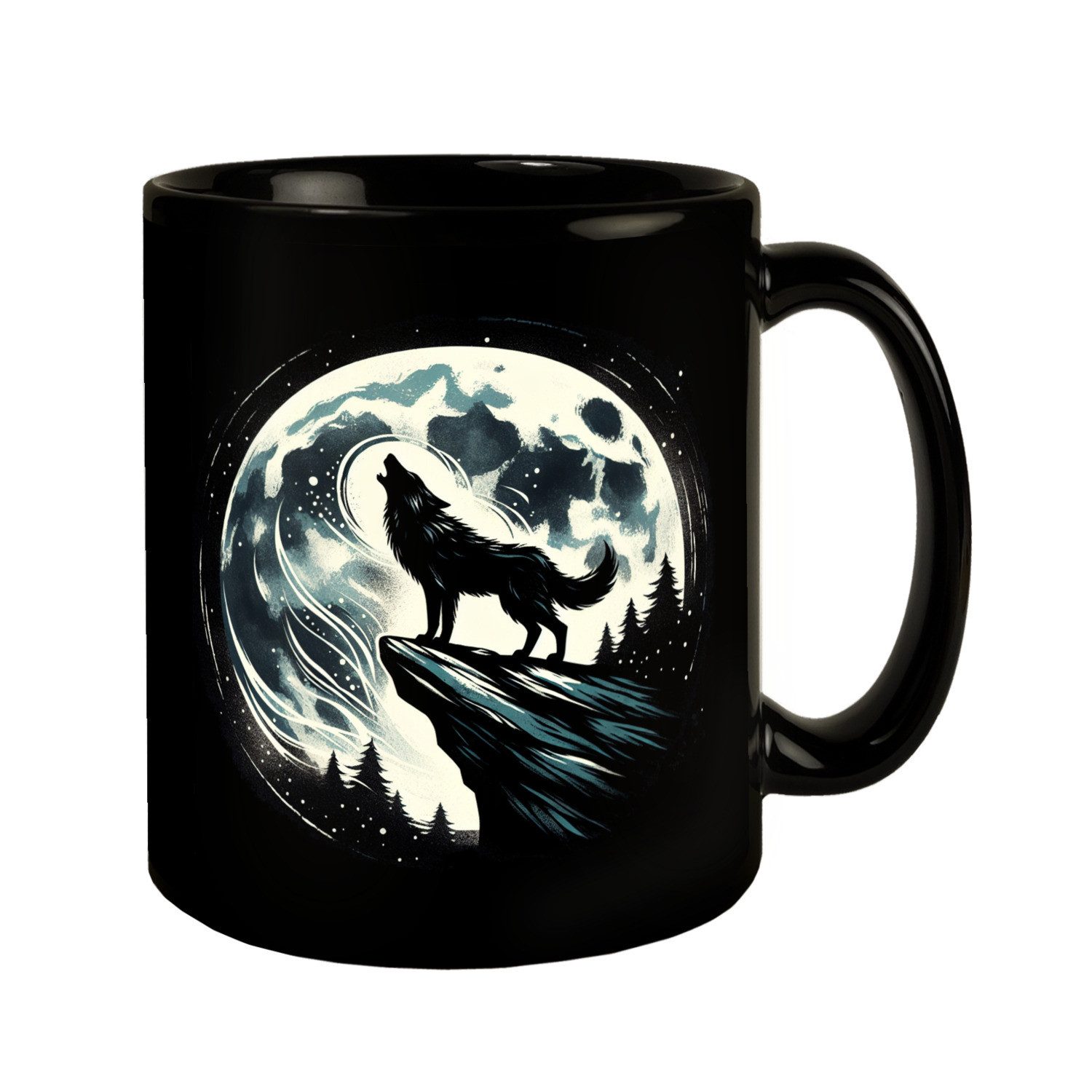speecheese Tasse Wolf im Vollmond Tasse schwarz in Schwarz