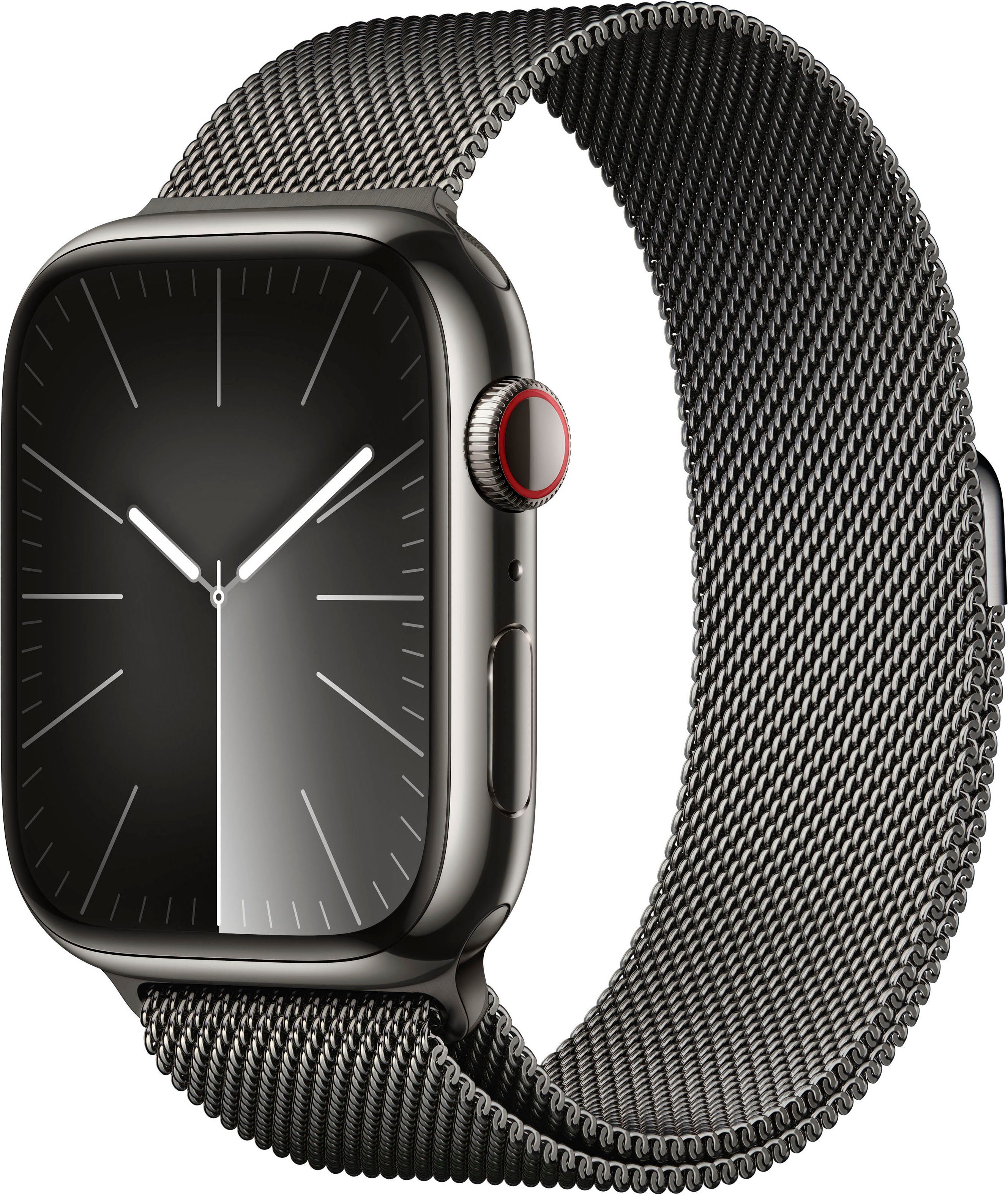 Apple Watch Series 9 GPS + Cellular Stainless Steel 45mm Smartwatch (4,5 cm/1,77 Zoll, Watch OS 10), Milanese Loop graphite | graphite