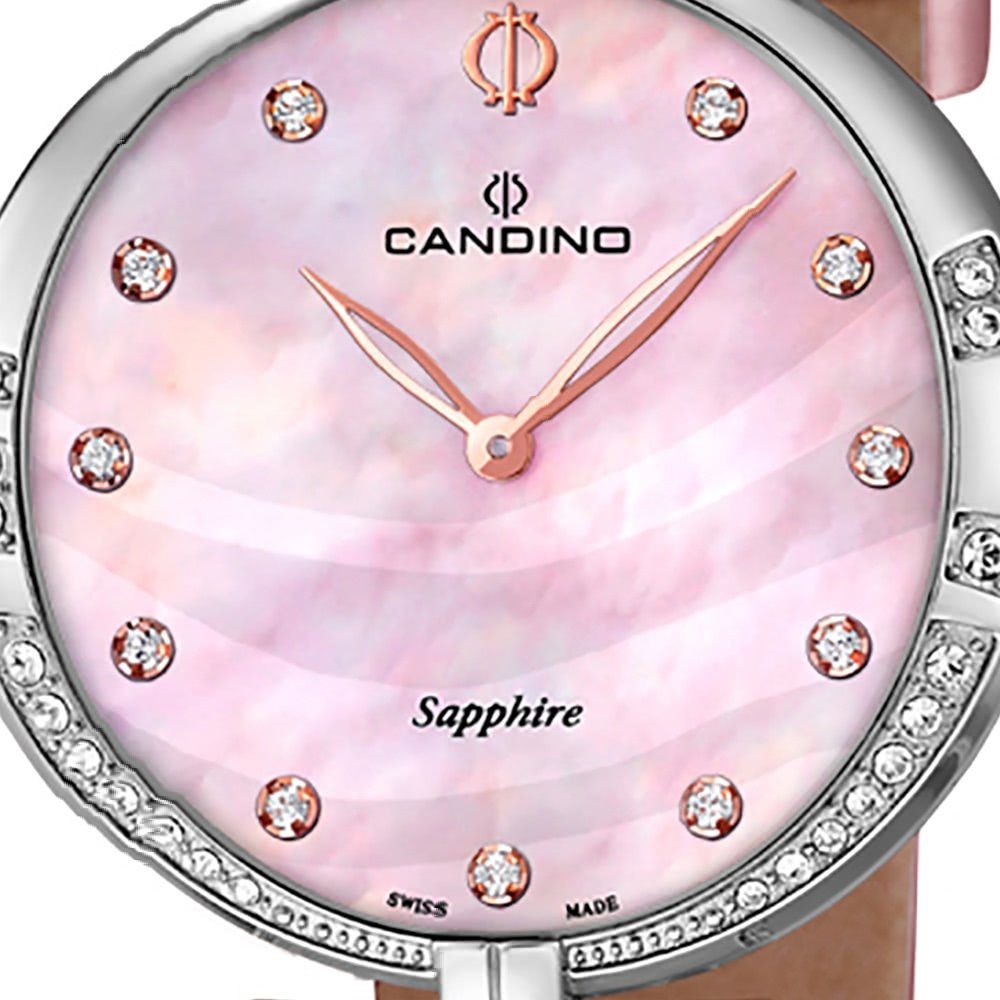 Damenuhr rosa Quarzuhr Elegance rund, Armbanduhr C4601/3, Damen Edelstahlarmband Candino Candino