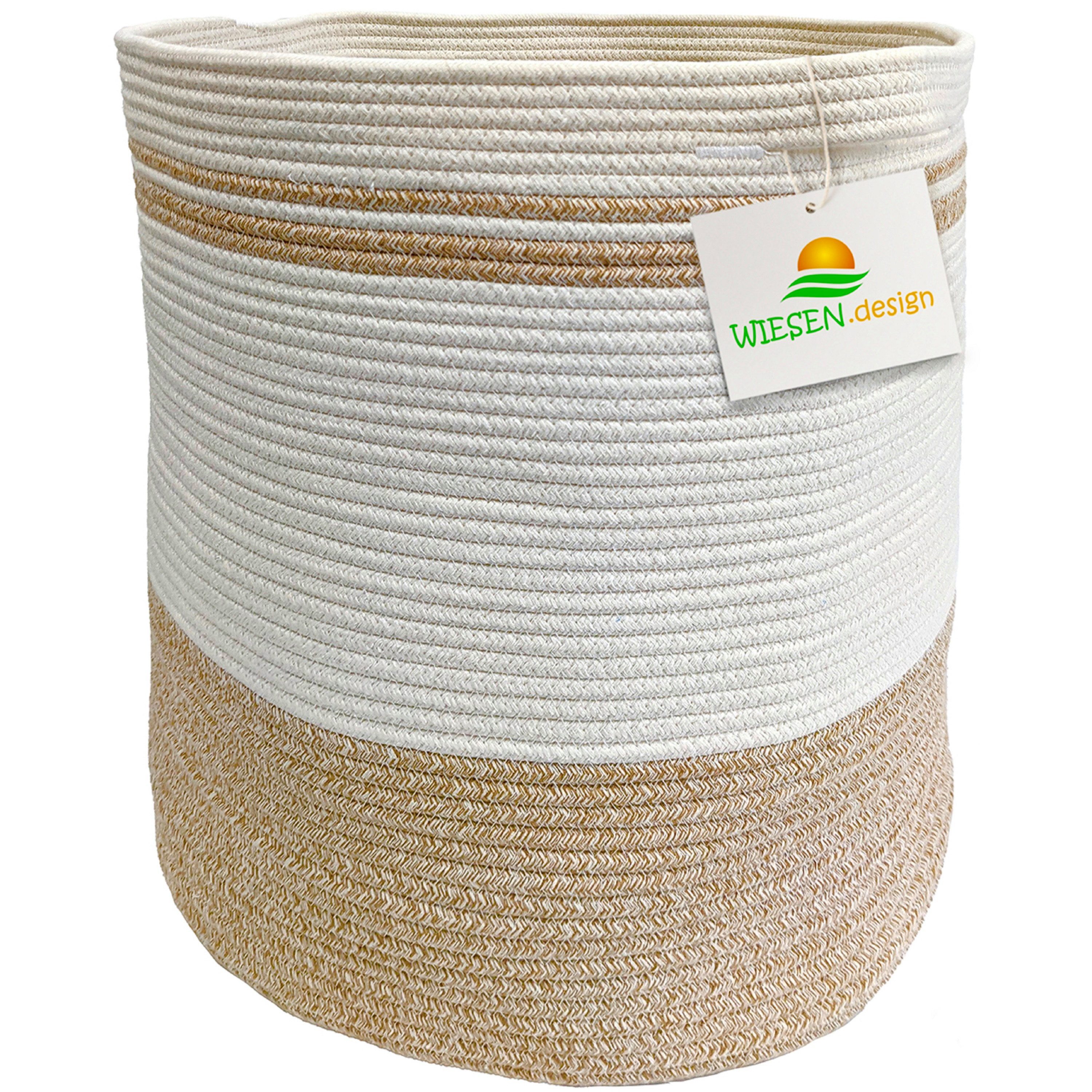 WIESEN.design Wäschekorb Ben Ø41xH46 cm 61L, 100% Baumwolle, Aufbewahrungskorb geflochten, inkl. großem Waschsack und schwerem Wäschesack, gratis Versand