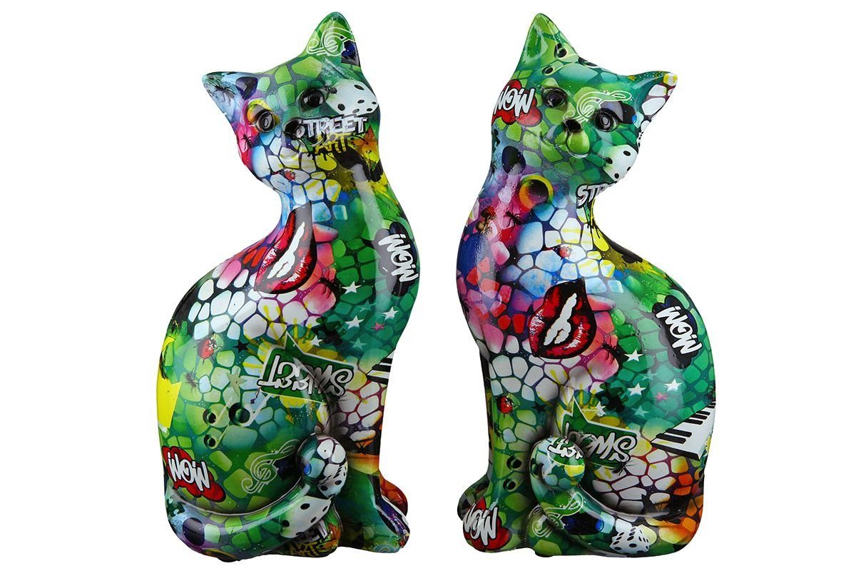 Artist Dekoobjekt Poly Katze Höhe 27cm bunt sitzende 2tlg. Street Art GILDE