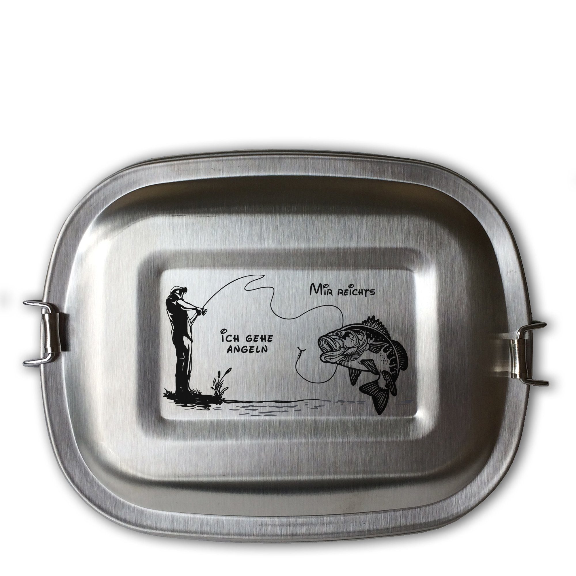 Lasernauten Lunchbox Lunchbox Edelstahl Brotdose für Kinder und Erwachsene Gravur Angler, Kleine Dose (ca. 700ml), Gravur made in Germany