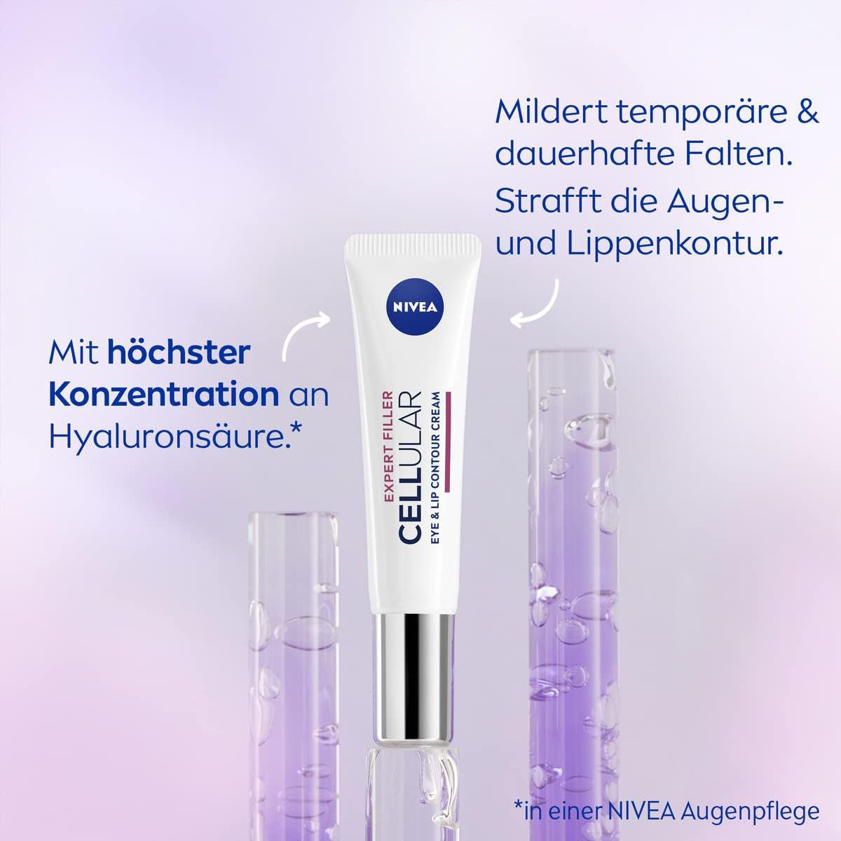 Nivea Anti-Aging-Creme CELLULAR EXPERT FILLER AUGEN & LIPPEN KONTURPFLEGE, mit Hyaluronsäure, für alle Hauttypen und reife Haut
