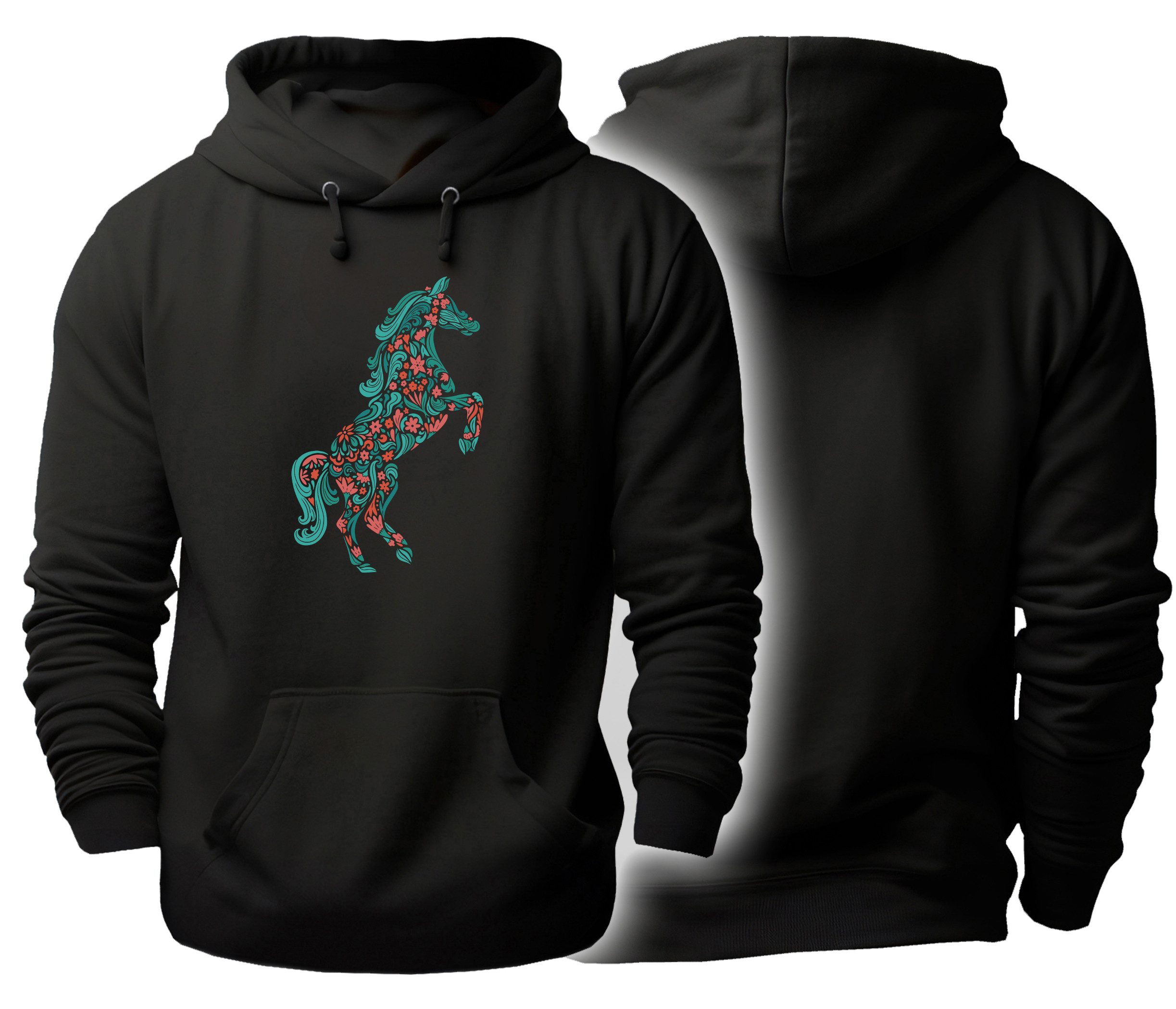 Hoodie Pferde Kapuzen Pulli - Pferd aus Blumen
