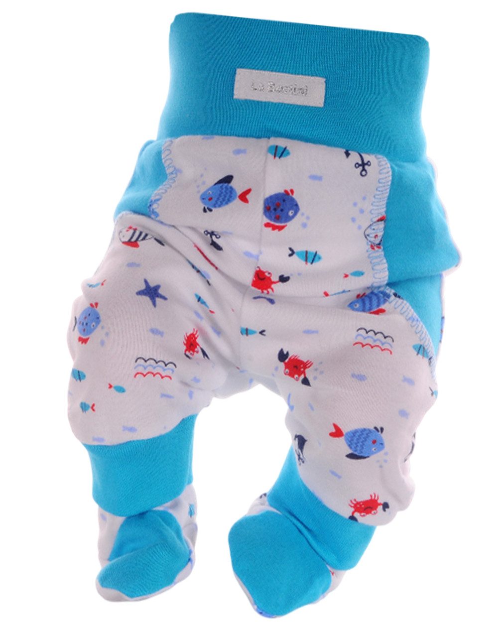 Schlupfhose Baby Hose mit Fuß in Gelb Erstlingshose Strampler in Türkis