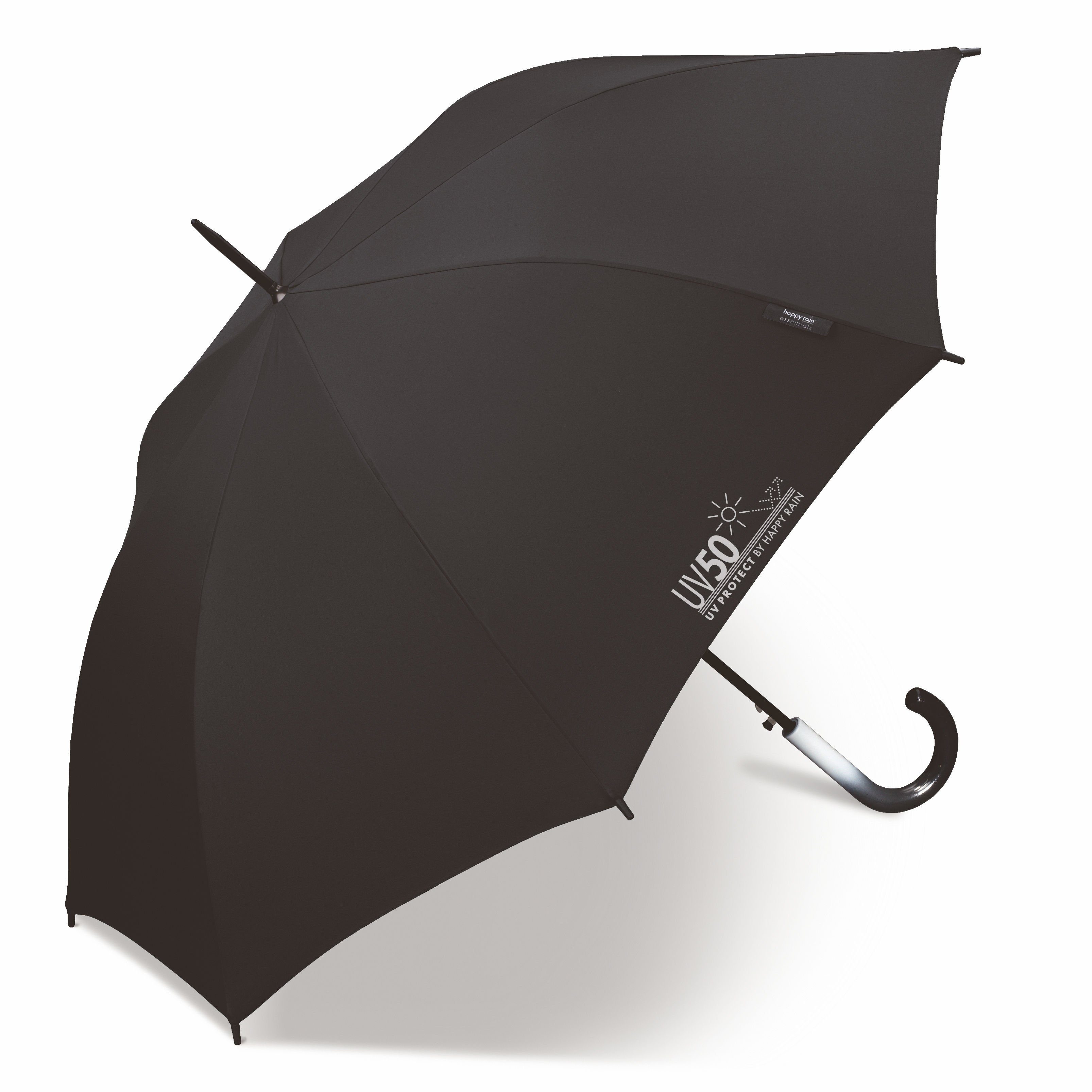 HAPPY RAIN Langregenschirm UV50 Protect mit UV Schutz, Stockschirm mit Automatik black