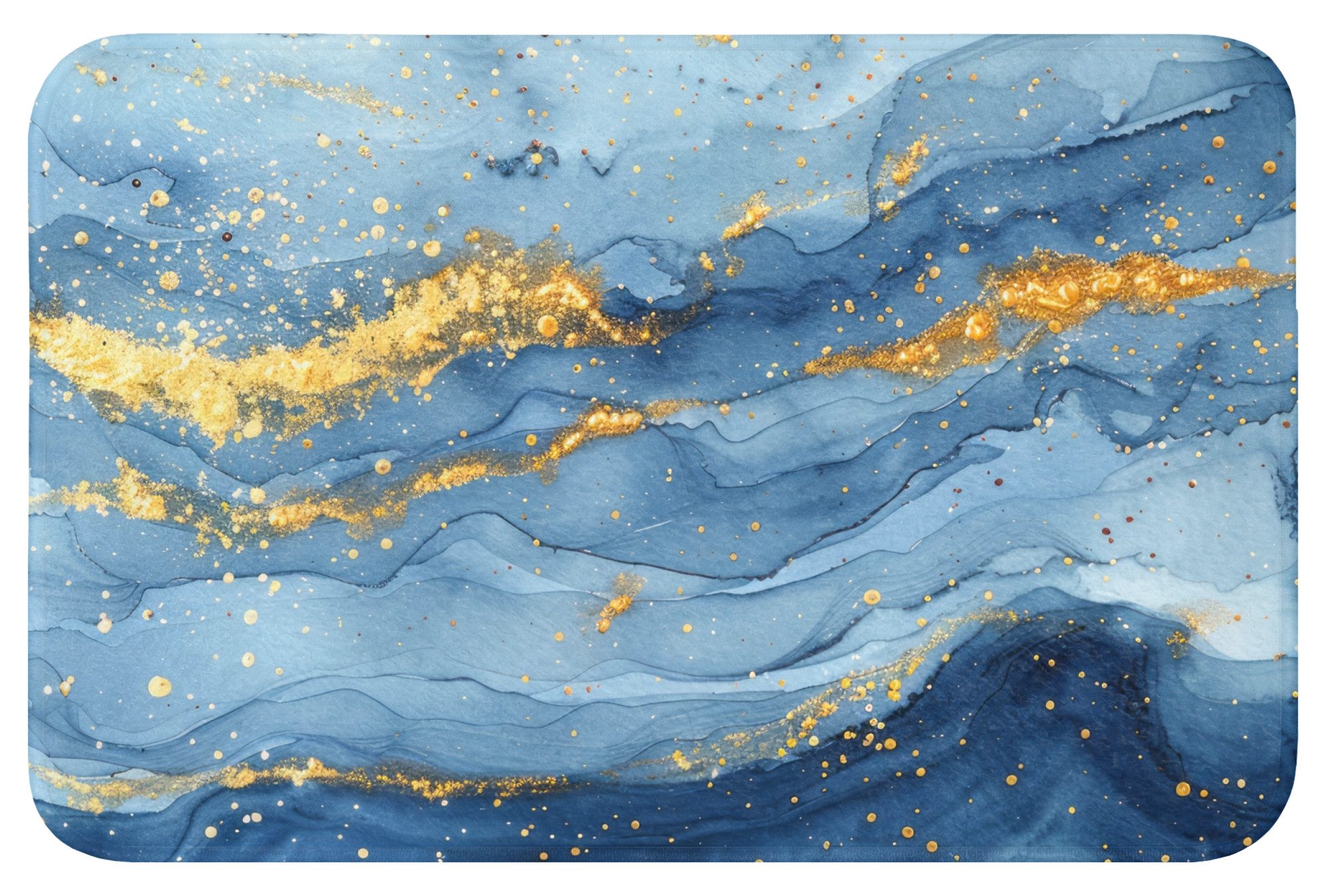 OnlyWow WC-Vorleger Aquarell - Blau - Kunst - Gold - Luxus - Modern, Höhe 10 mm, Polyester, Rechteckig, WC Teppich, Toilettenvorleger, Toilettenteppich, Badematte 60x40 cm