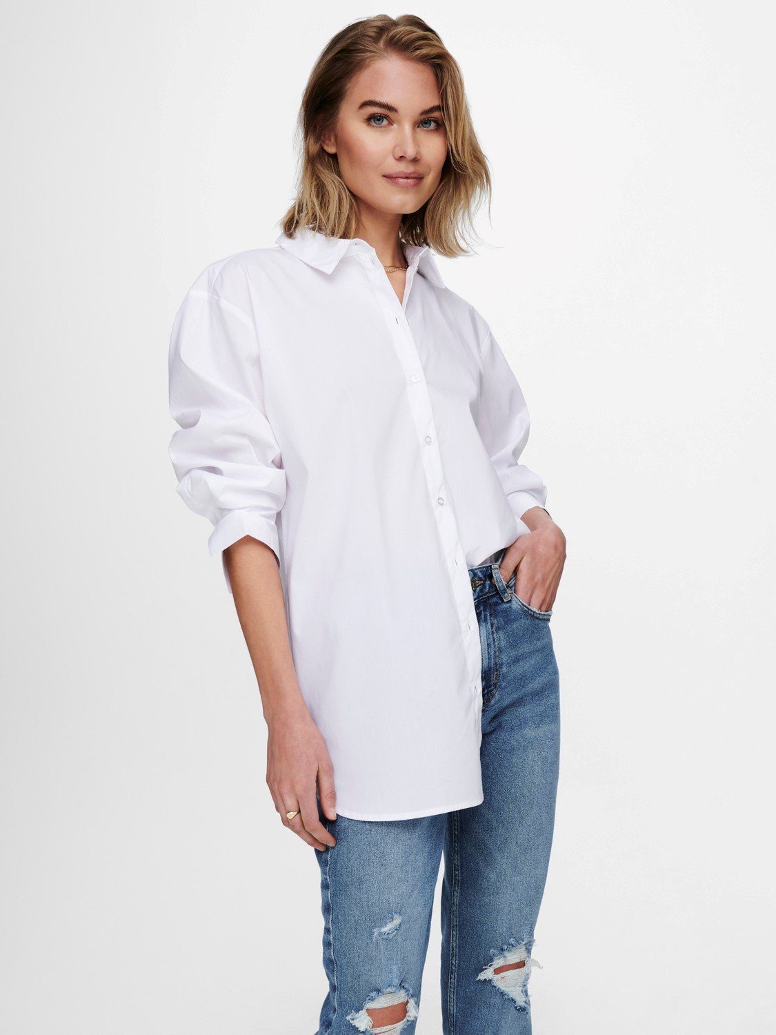 JDY JACQUELINE de Blusenshirt in 3699 Freizeit YONG Hemd Shirt Weiß (1-tlg) Bluse Design