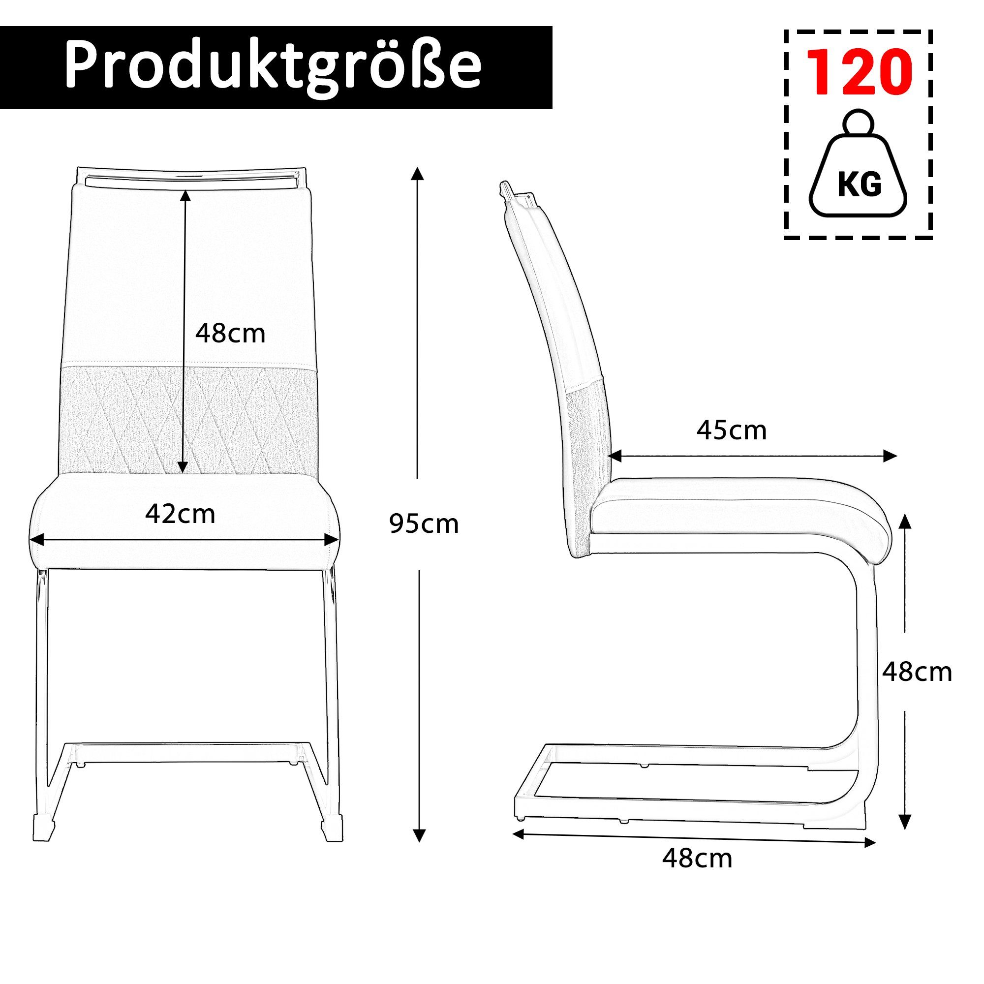 Freischwinger (Esszimmerstuhl, 2 St), Sitz gepolstert, Gestell aus Metall, Stuhl belastbar bis 150 Kg