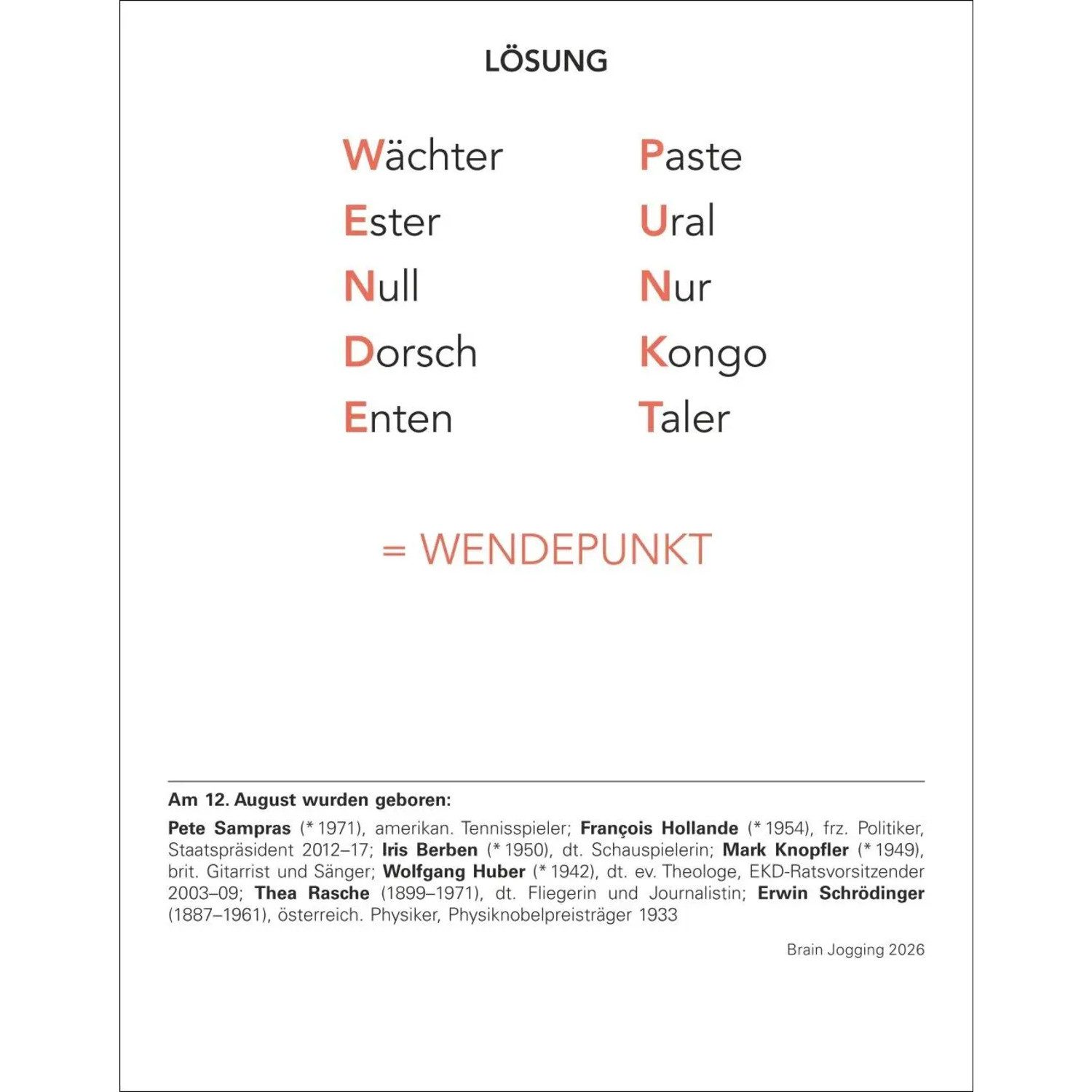 Harenberg Kalender Verlag Abreißkalender Brain Jogging Tagesabreißkalender 2026 - Gedächtnis, Konzentration,...