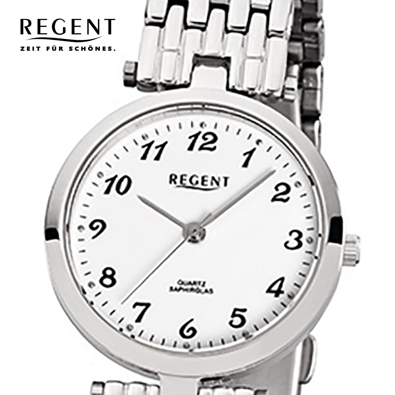 Regent Quarzuhr Damen F-908, silber (ca. rund, Armbanduhr Regent Analog Damen-Armbanduhr klein 28mm), Edelstahlarmband