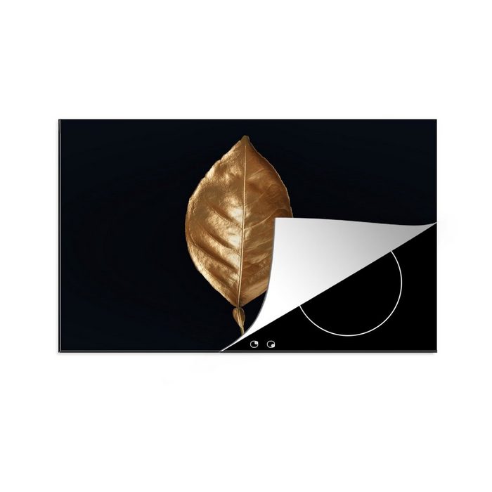 MuchoWow Herdblende-/Abdeckplatte Blätter - Chic - Gold - Pflanzen - Schwarz Vinyl (1 tlg) induktionskochfeld Schutz für die küche Ceranfeldabdeckung