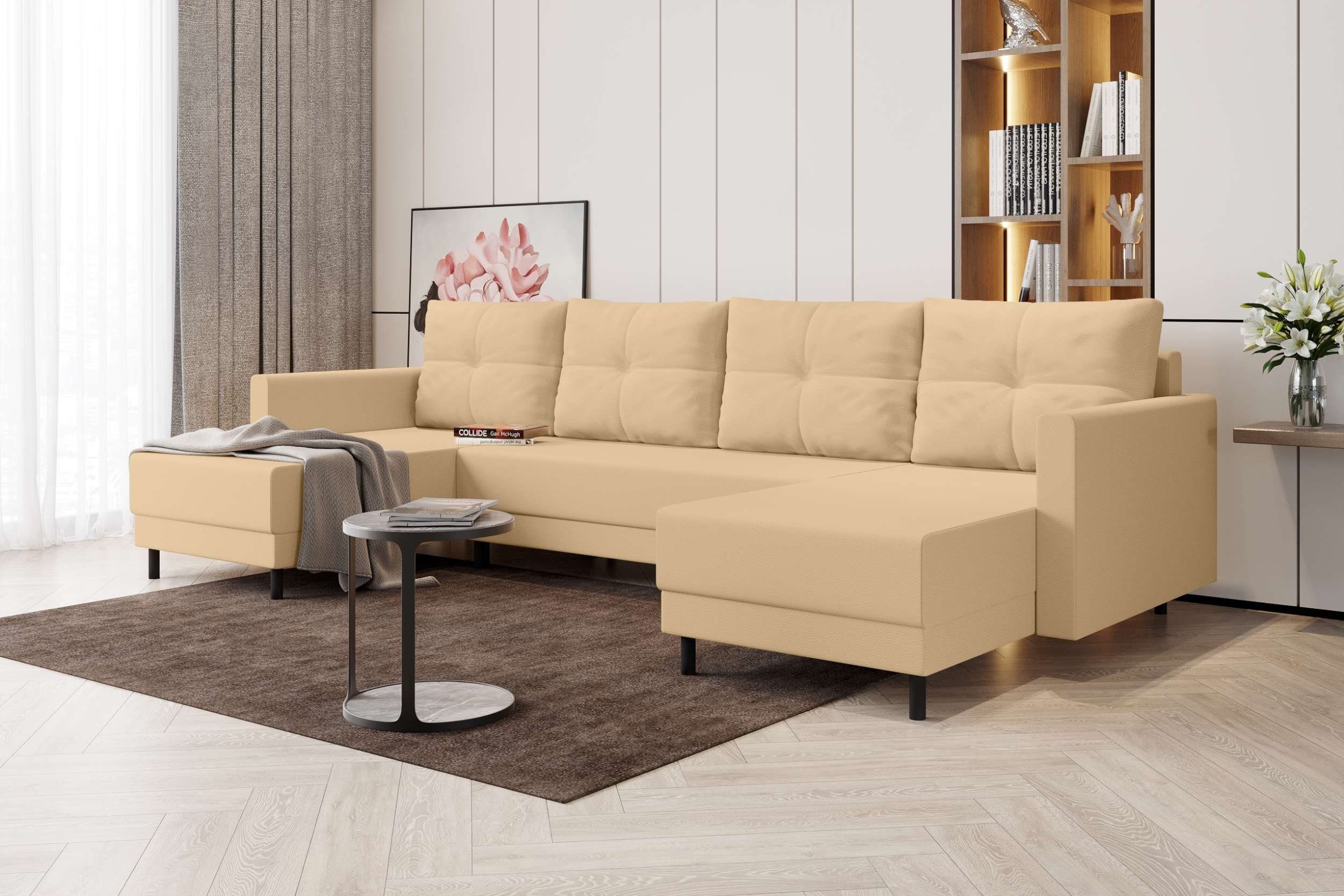 Stylefy Wohnlandschaft Selena, U-Form, Eckcouch, Sofa, Modern Bettfunktion, mit Sitzkomfort, mit Bettkasten, Design