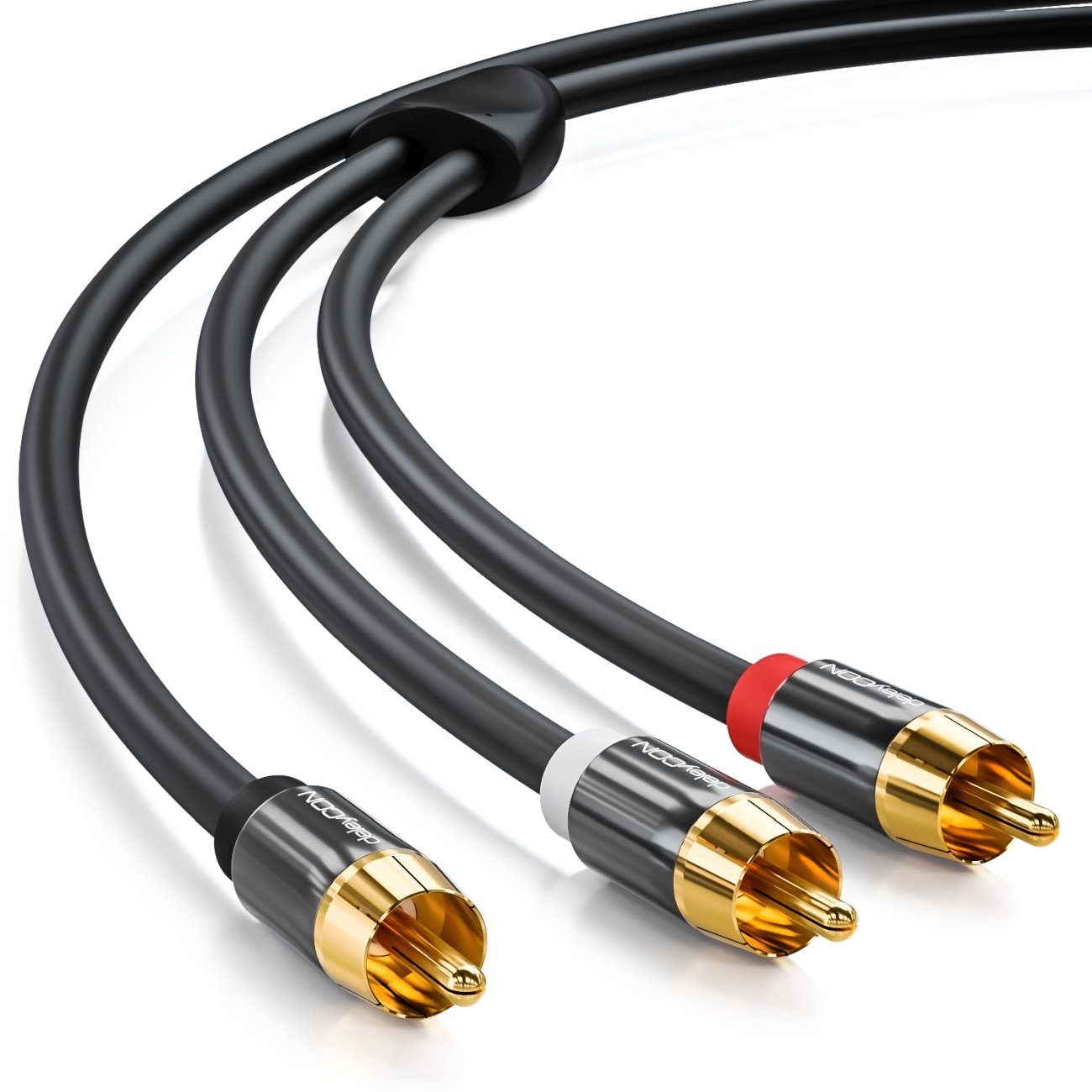 deleyCON deleyCON 3m Subwoofer Kabel Cinch RCA Y-Kabel HiFi Audio Kabel 3x Audio- & Video-Kabel