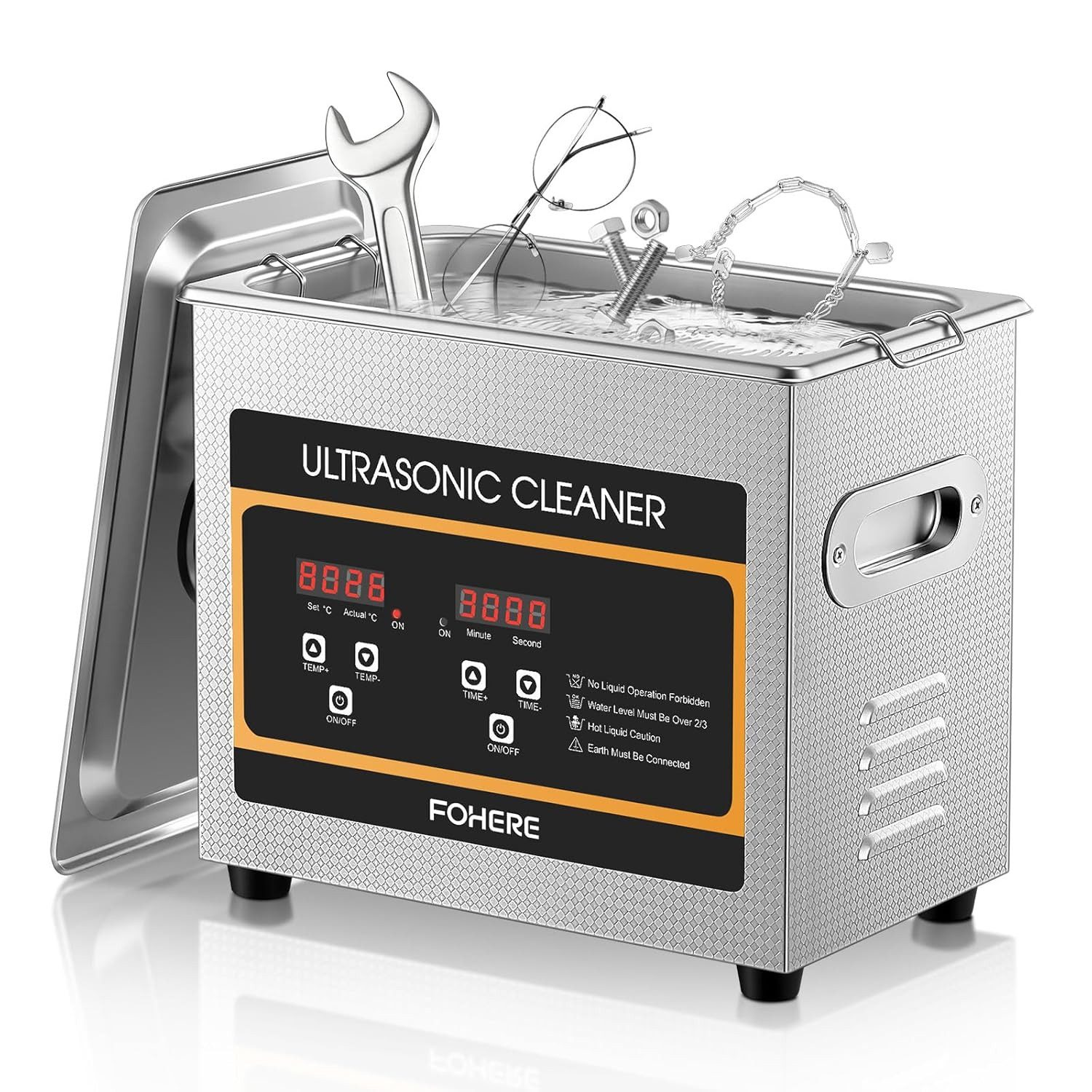 FOHERE Ultraschallreiniger Digitaler Ultraschallreiniger 3,2 L, Mit Heizungstimer, 304 Edelstahl