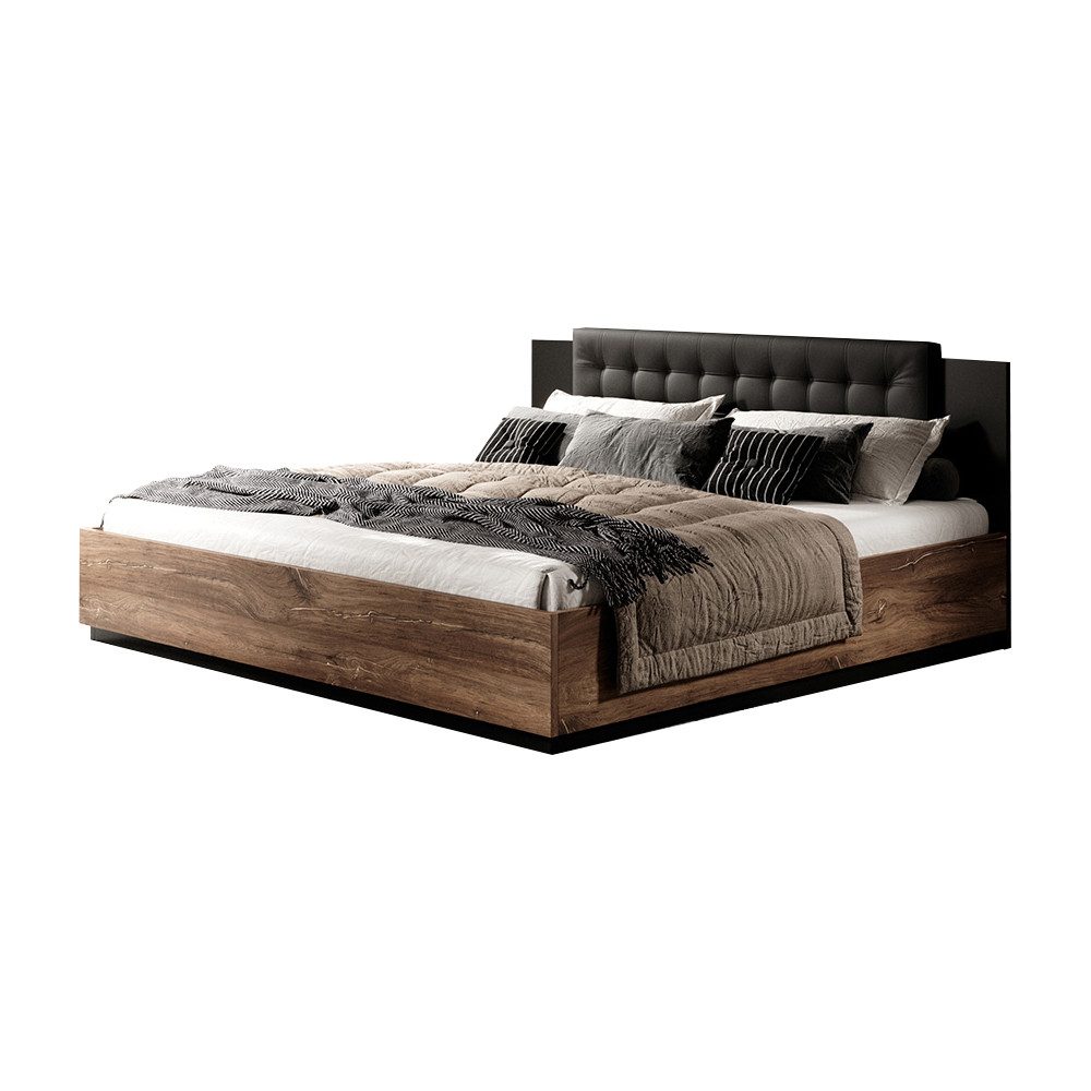 Lomadox Bettgestell SOLMS-83, Eiche dunkel Nb. und kupferrot kombiniert mit schwarz 186/90/205 cm