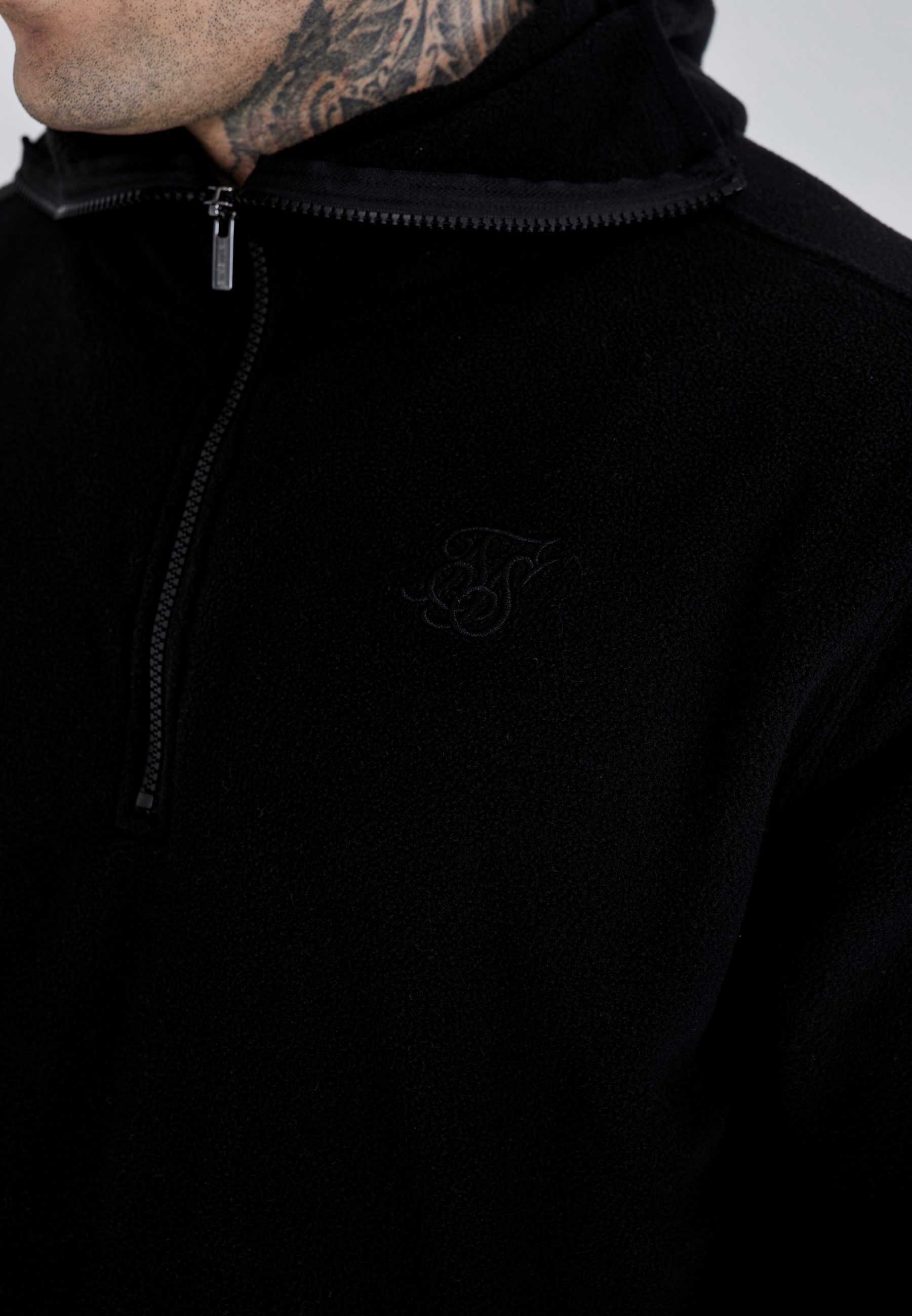 Siksilk Hoodie SikSilk Herren Schwarzer Polar Fleece Kapuzenpullover