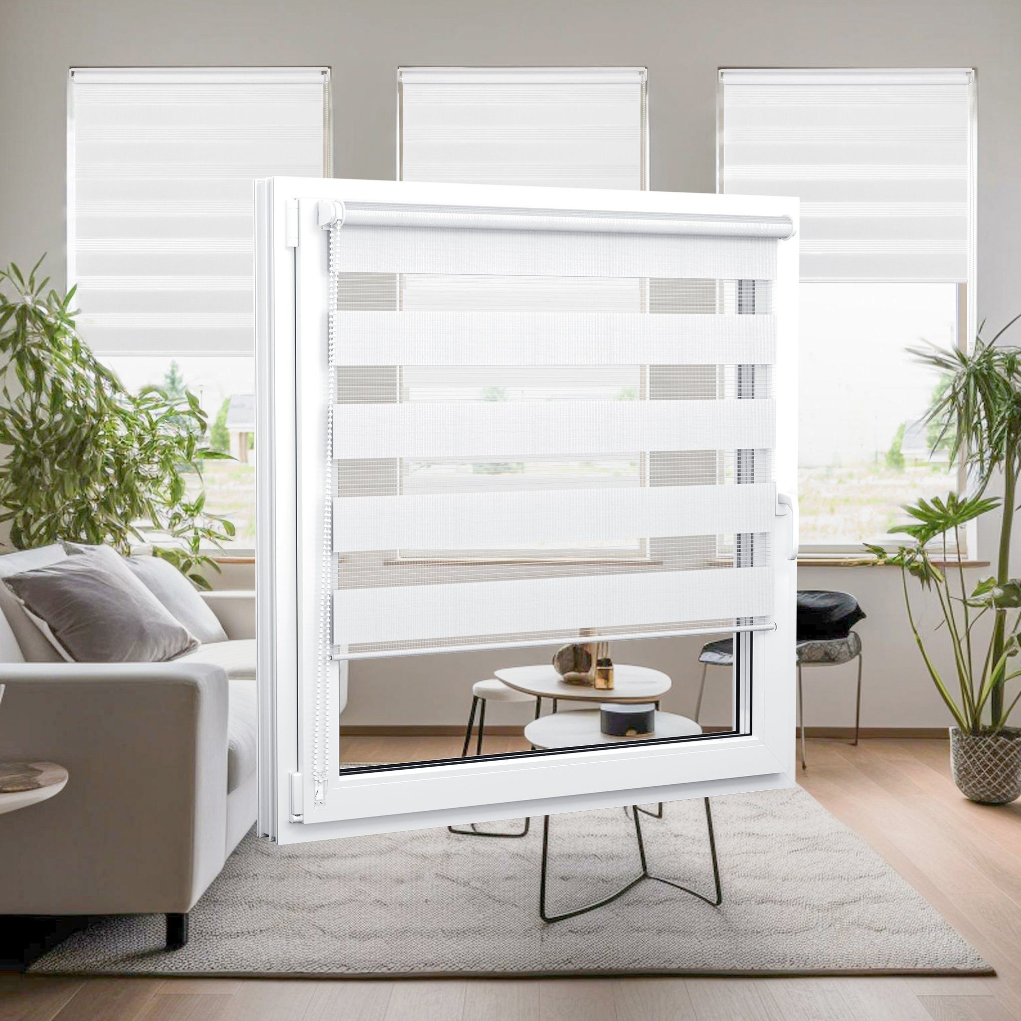 Doppelrollo 35 x 120 cm, weiß [Stoffbreite 31,6 cm], jalousiescout, blickdicht, mit Bohren/ohne Bohren, freihängend, Klemmen, Kleben und Schrauben OHNE Aufpreis – Bild 5 von 5