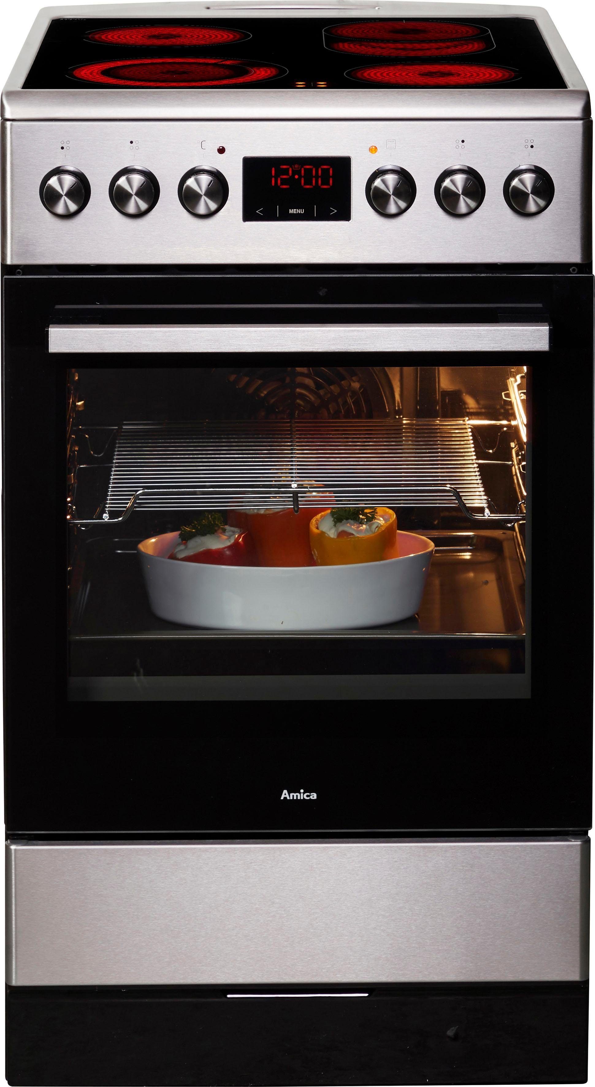 Amica Elektro-Standherd SHC 903 001 E, mit 1-fach-Teleskopauszug, Steam Clean, Komfortables Kochen und Backen mit bequemer Handhabung