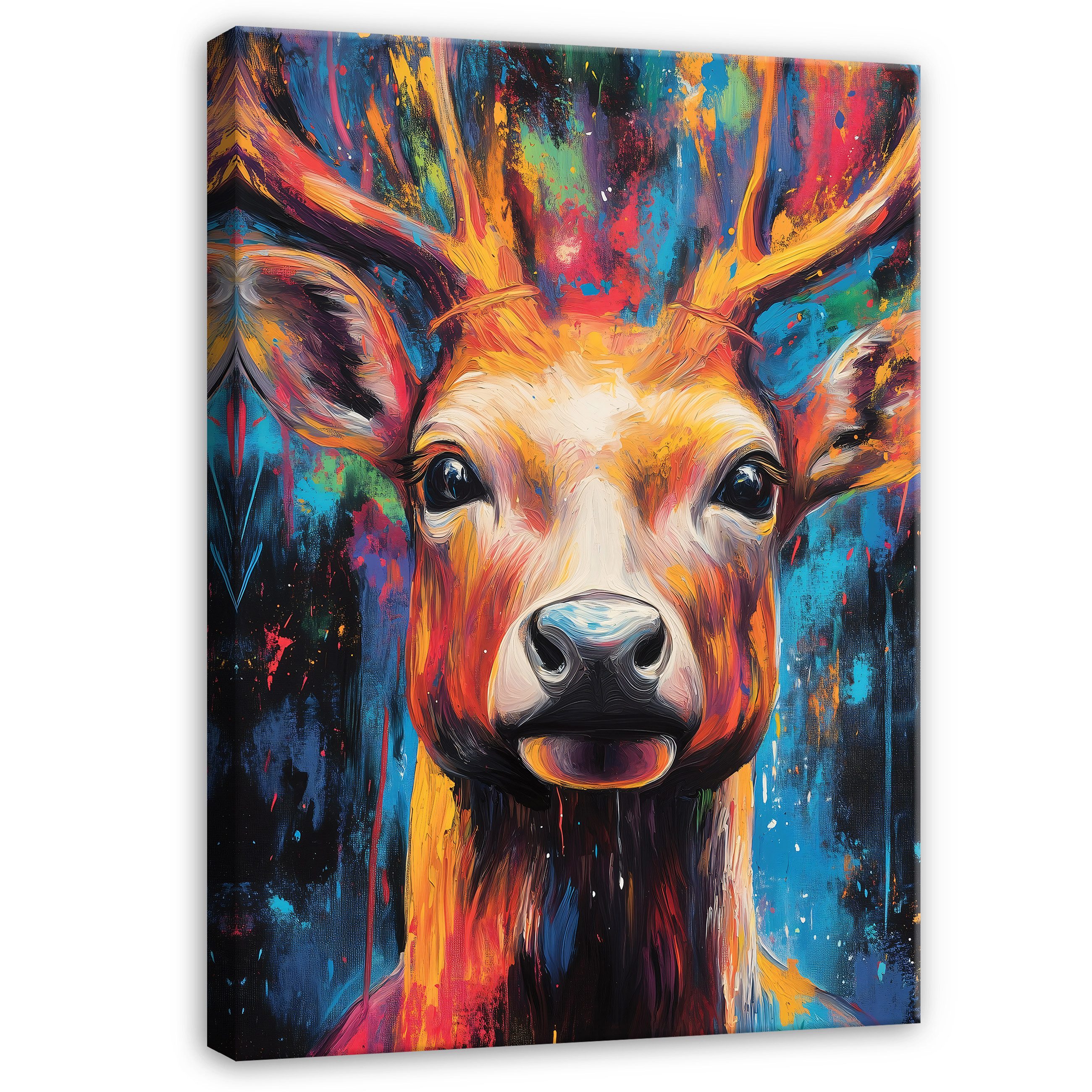 Leinwandbild Hirsche Bunt Tiere Abstrakt Modern Wandbilder Wand Deko XXL Bilder