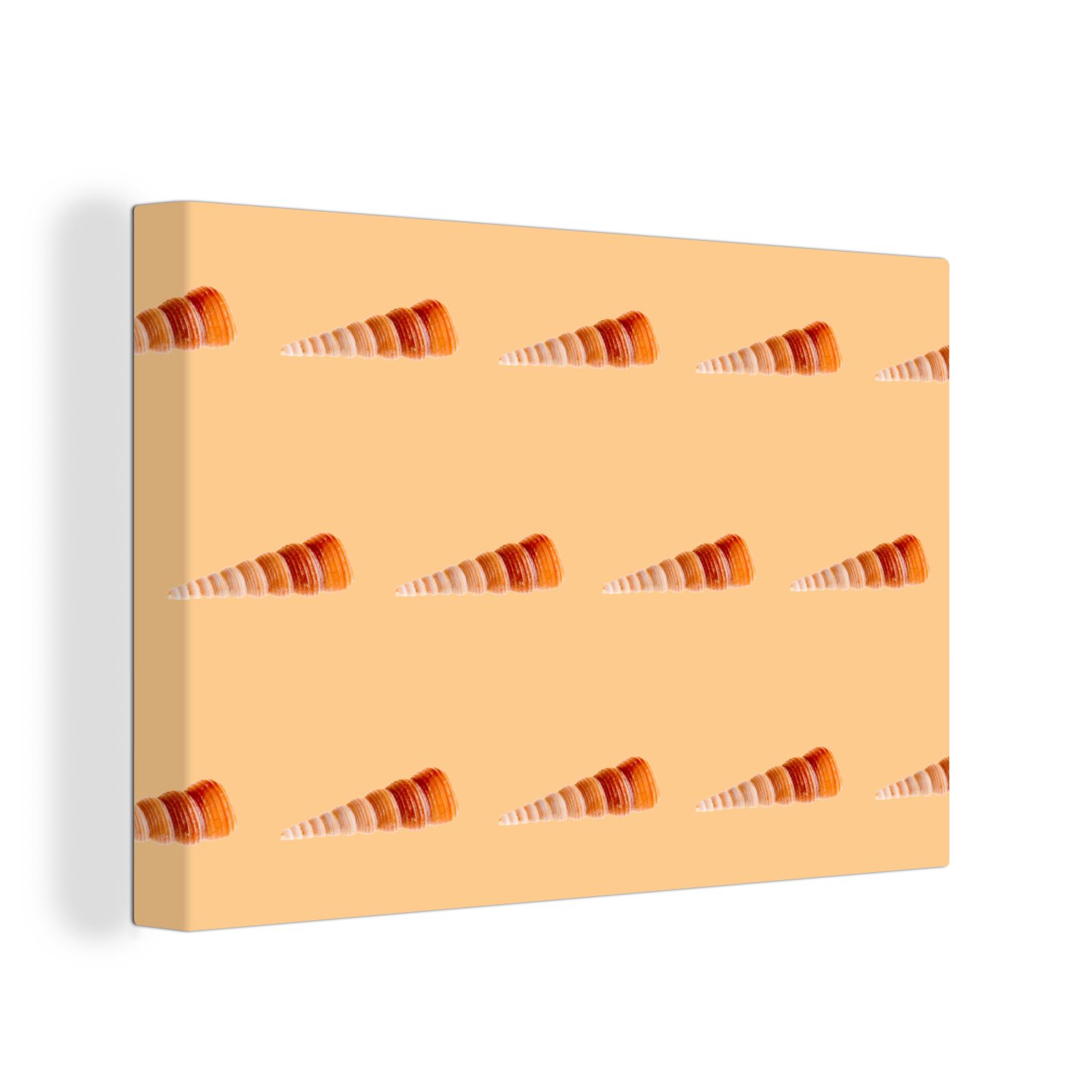 OneMillionCanvasses® Leinwandbild Muscheln - Muster - Orange, (1 St), Wandbild Leinwandbilder, Aufhängefertig, Wanddeko, 30x20 cm