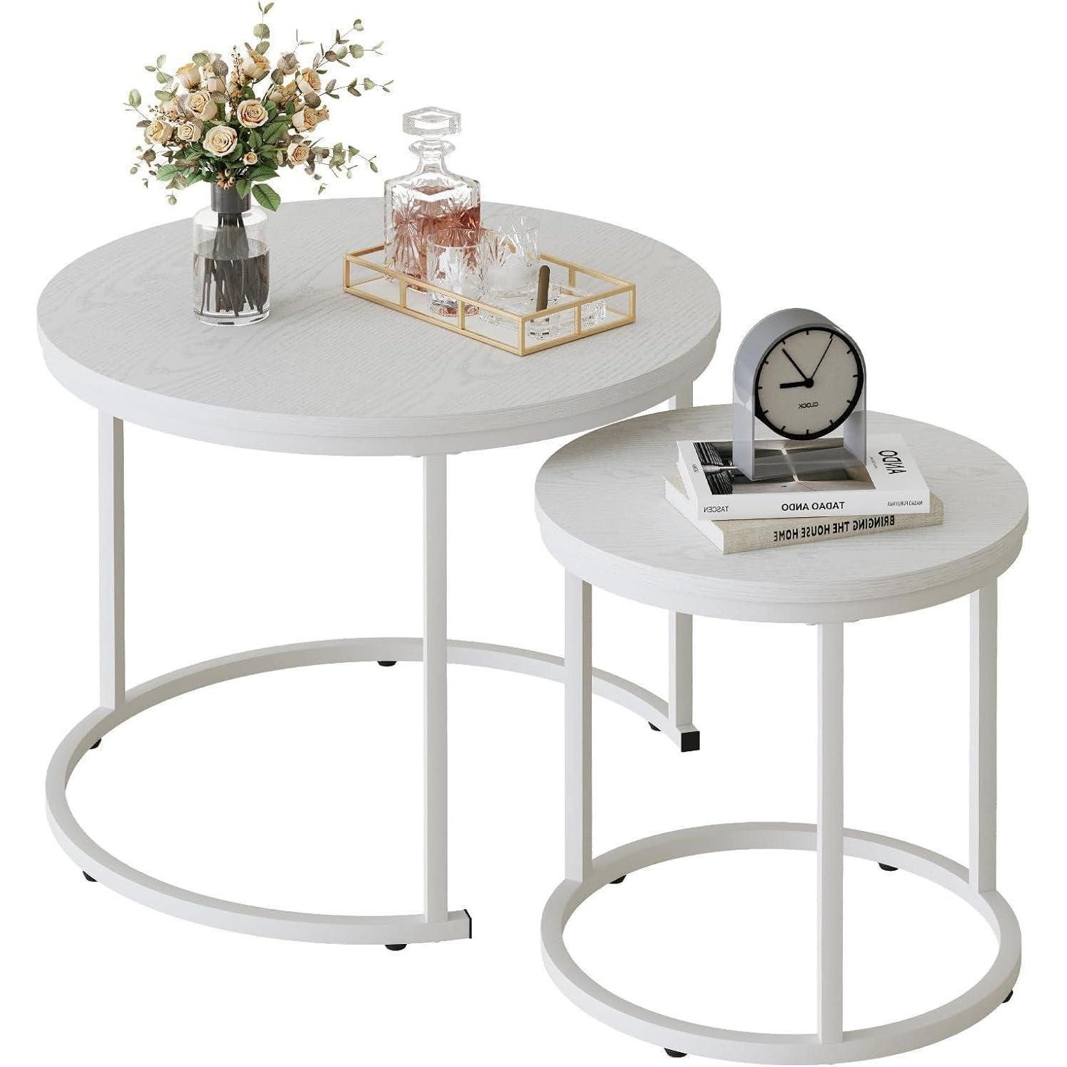 LuxusKollektion Couchtisch Runde Couchtische Set 2 Beistelltischen Metallrahmen Wohnzimmer