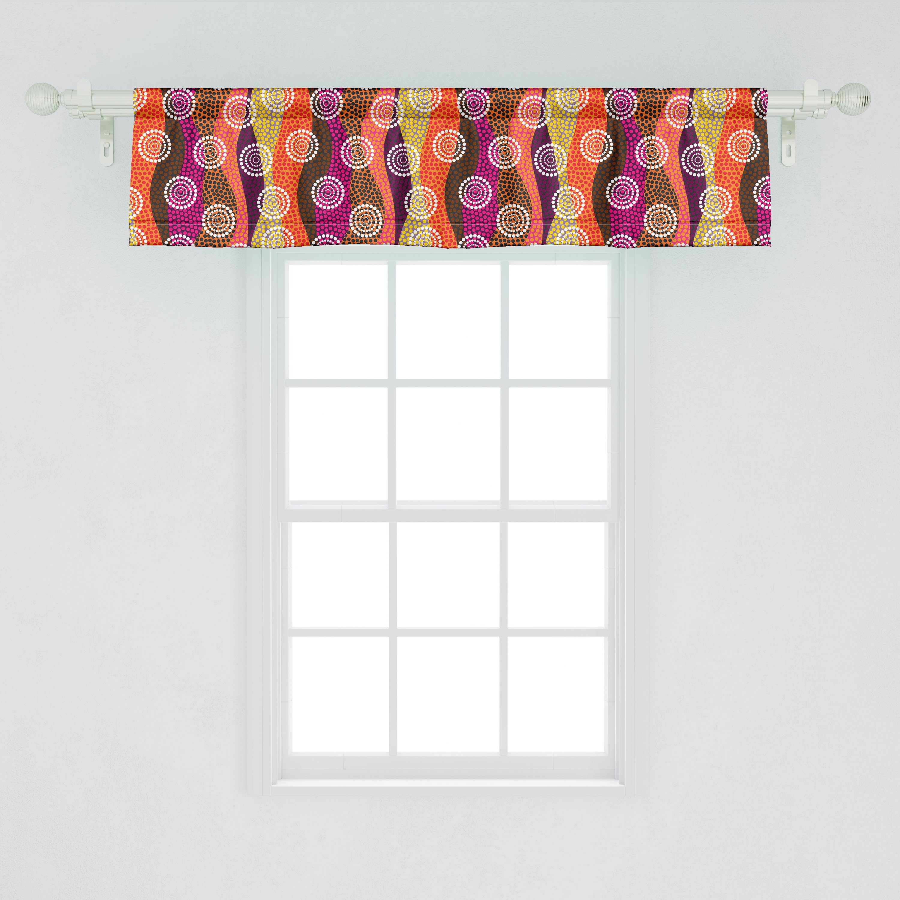 Scheibengardine Vorhang Abakuhaus, für Schlafzimmer Volant Microfaser, Stil Bunter Küche mit Kreise Dekor Stangentasche