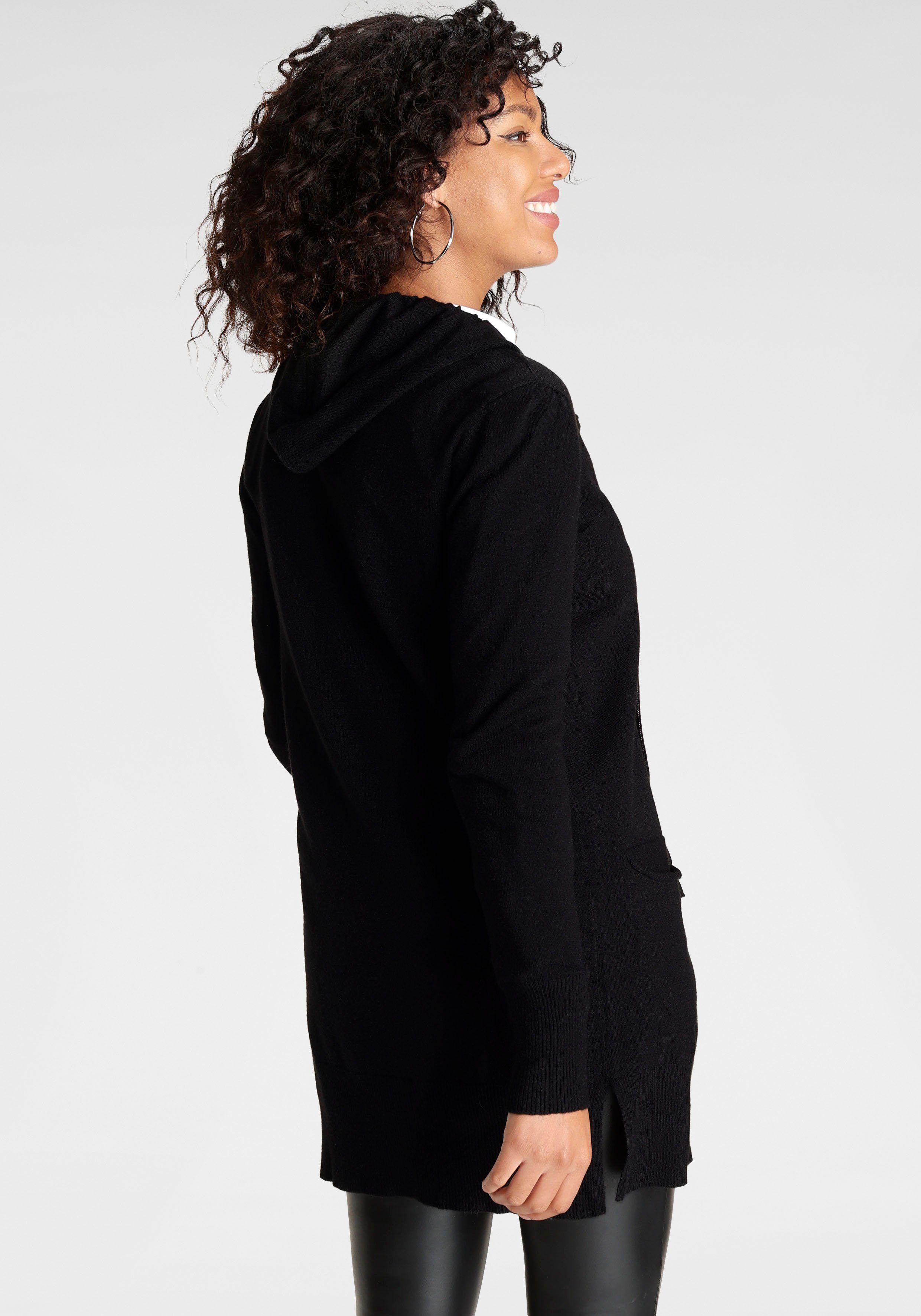 Laura Scott Kapuzenstrickjacke mit Kapuze und glitzernden Bändern