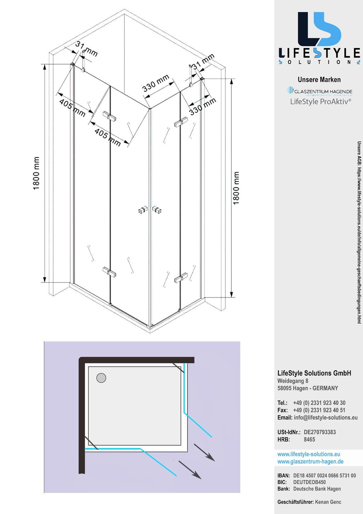 Glaszentrum Hagen Eckdusche Glaszentrum Hagen 90x75x180 cm DEMETER Eckduschkabine, BxT: 90x90 cm, ESG Glas