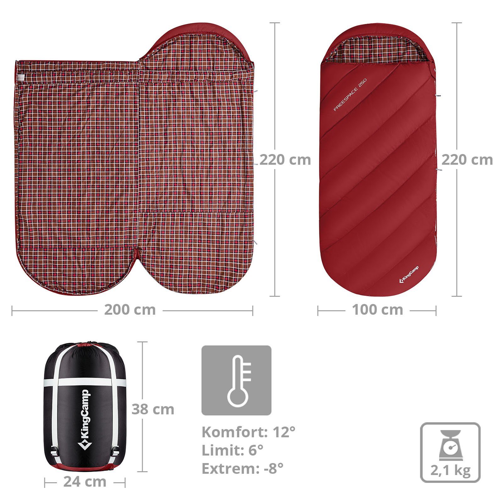 KingCamp Mumienschlafsack Deckenschlafsack Freespace 250 Winter, Schlafsack günstig online kaufen