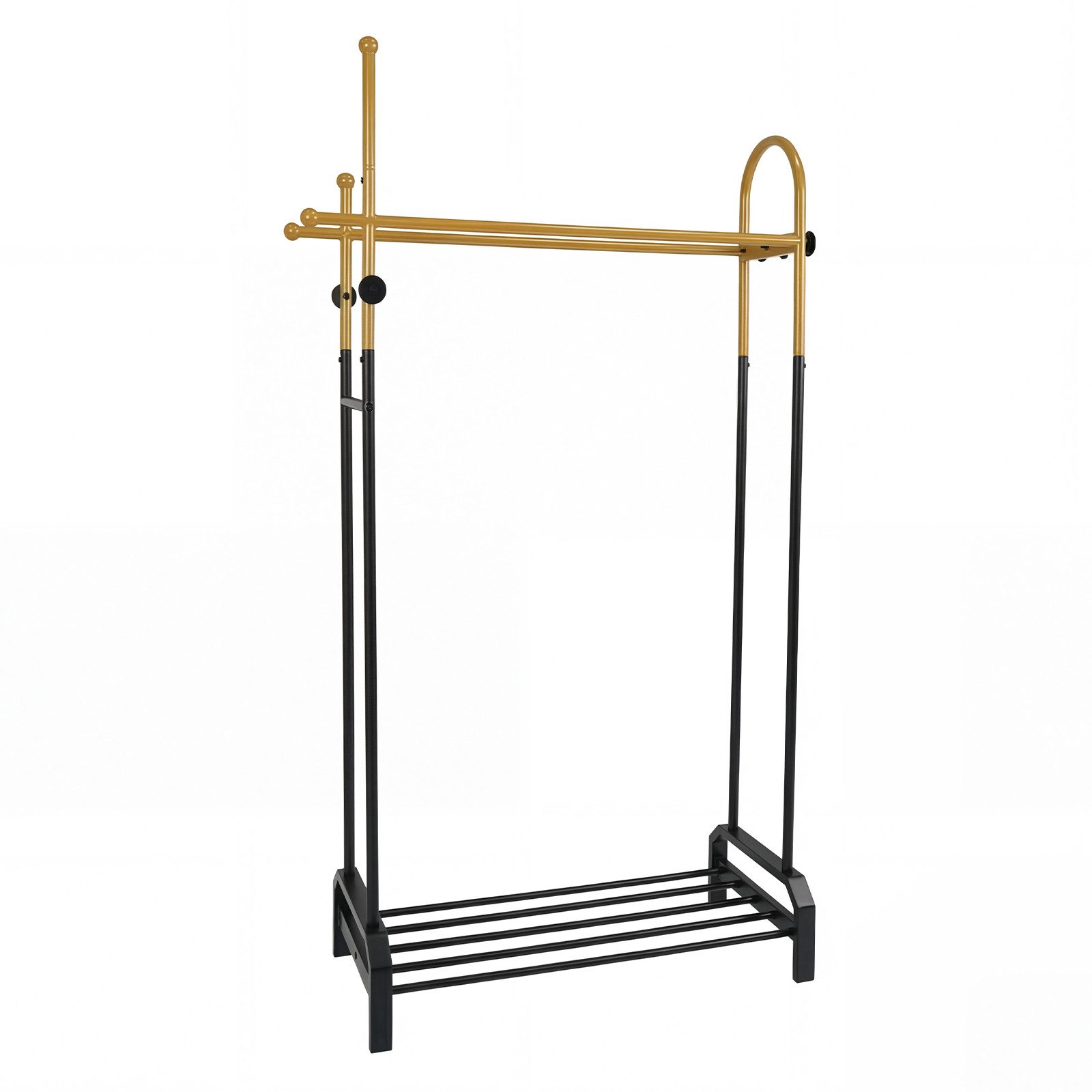 COSTWAY Kleiderständer, Metall mit Doppelstangen, 5 Haken, Ablage Gold+Schwarz