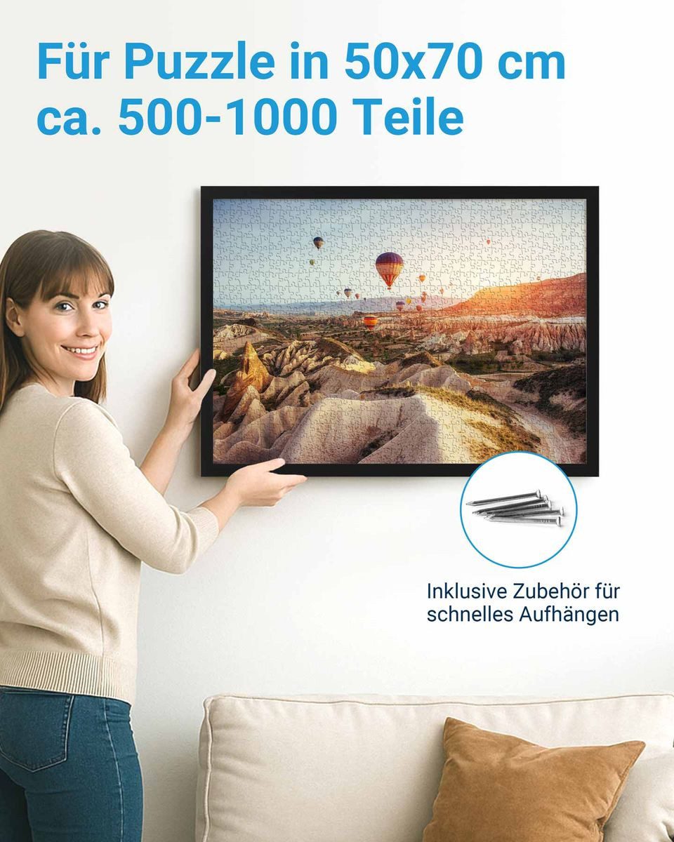 PHOTOLINI Bilderrahmen für Puzzle, Puzzlerahmen mit Acrylglas zum Aufhängen, für 1 Bilder (1 Einzelrahmen), 500-1.000 Teile im Endformat 50x70 cm