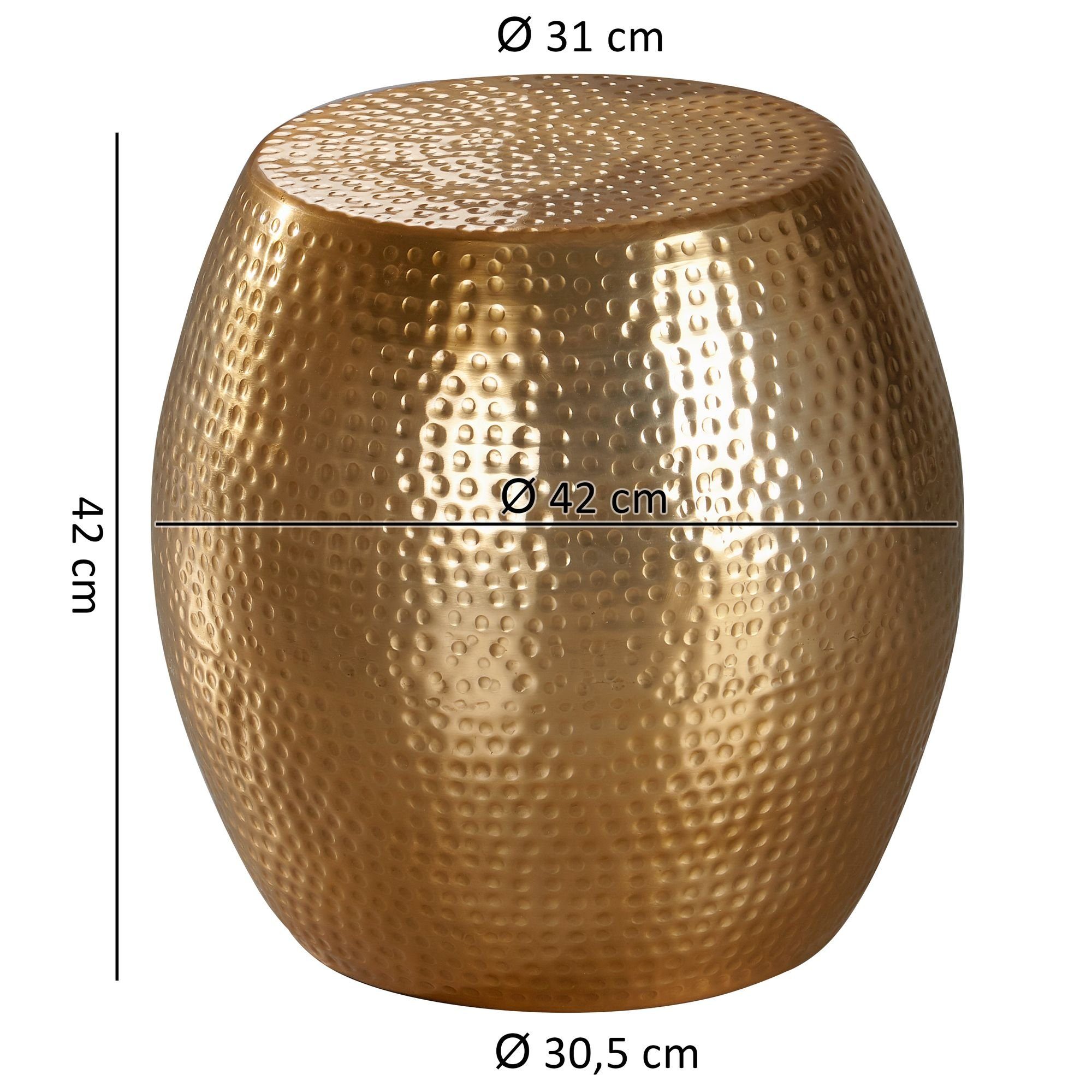 Gold (42x42x42 Hammerschlag WL5.468 Orientalisch Aluminium Kleiner Sofatisch Wohnzimmertisch, cm Rund), Beistelltisch Wohnling