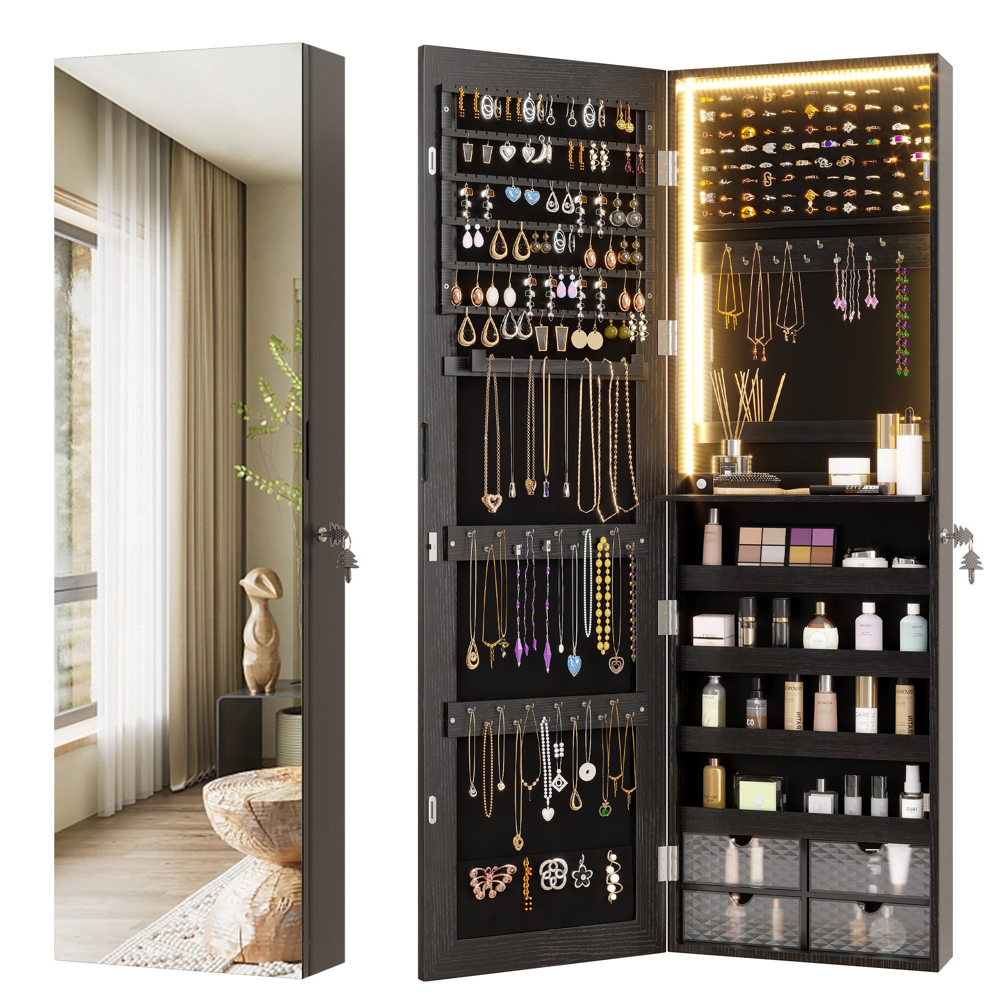 LVSOMT Schmuckschrank mit Spiegel, Hängend und günstig online kaufen