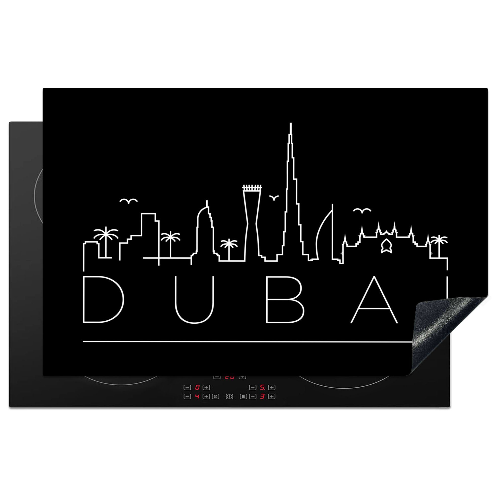 Schutz die schwarz, für (1 tlg), "Dubai" Skyline Vinyl, Herdblende-/Abdeckplatte cm, Ceranfeldabdeckung Induktionskochfeld 81x52 MuchoWow küche,