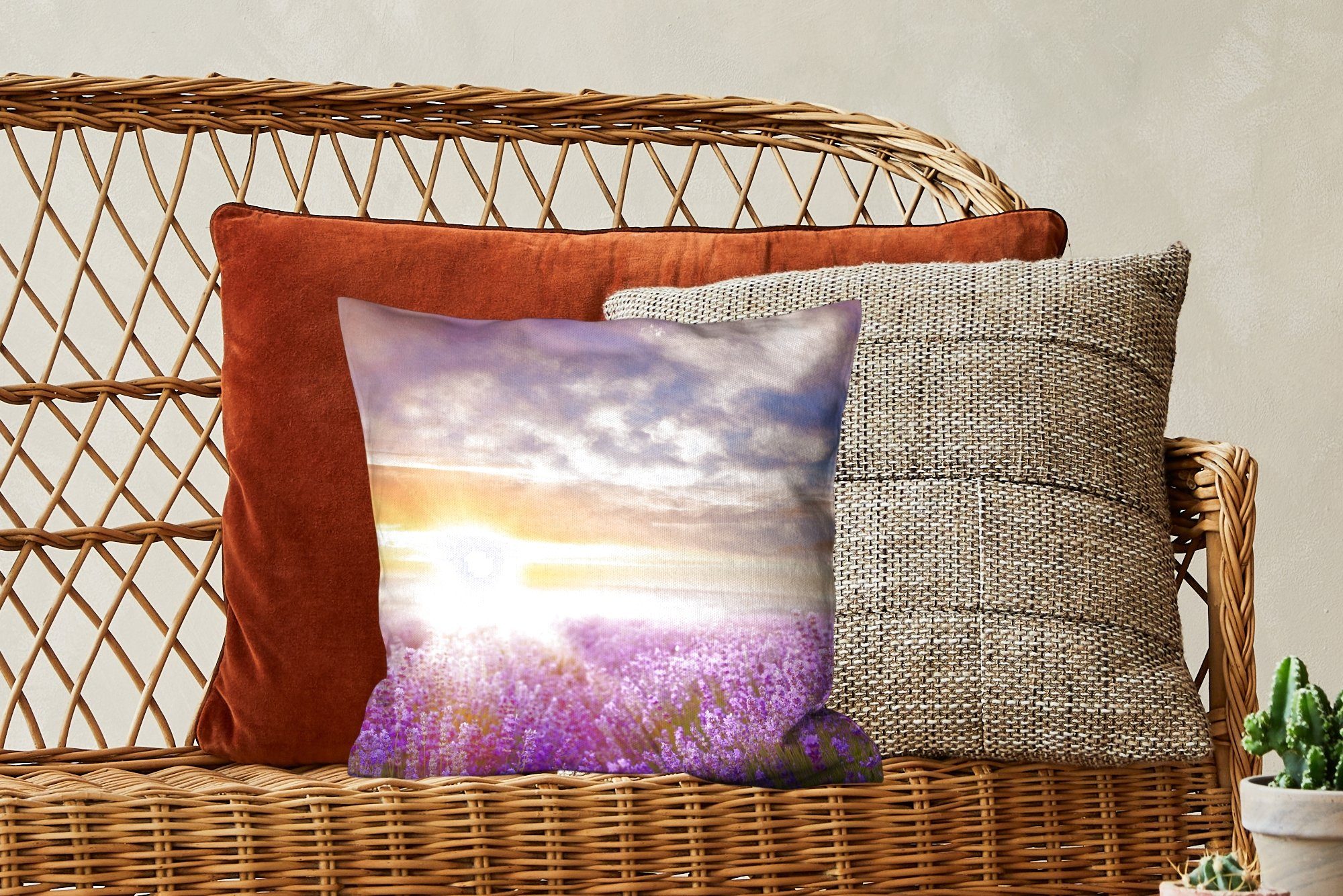 Sofakissen Sonne Himmel Natur, Wohzimmer, Lavendel - Deko, Dekokissen - für - Füllung mit Schlafzimmer, MuchoWow Zierkissen