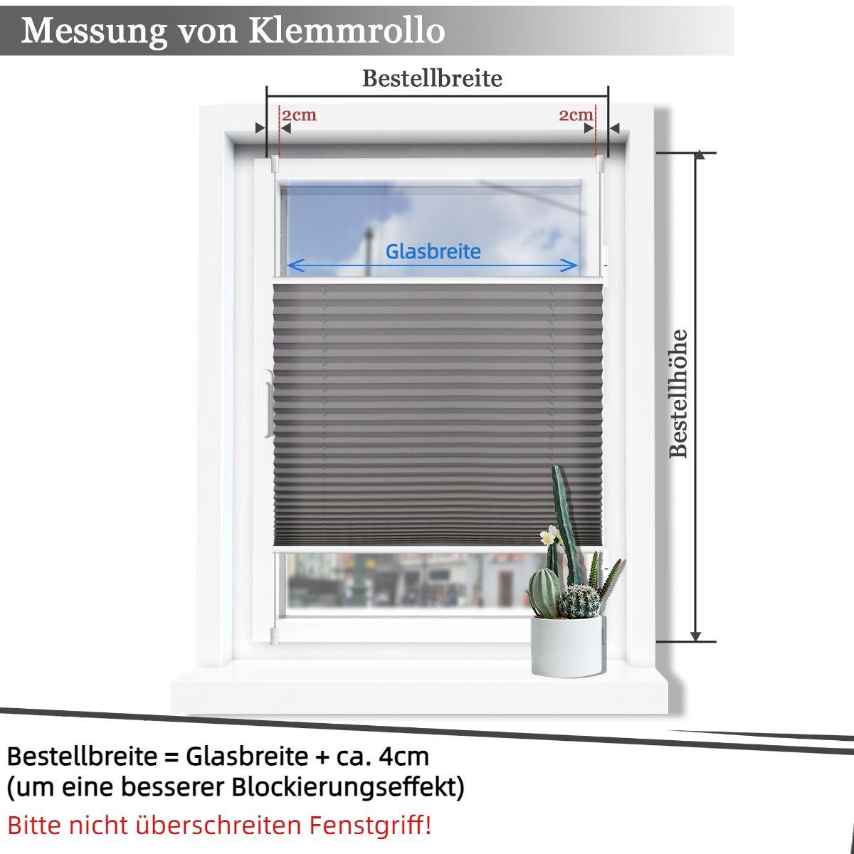 mitgelieferten, & Klemmfix, verstellbaren für Klemmfix, Tür, Anthrazit Klemmträger Sichtschutz Lichtdurchlässig ohne Fenster und Rollo OUBO, Sonnenschutz, Plissee Bohren