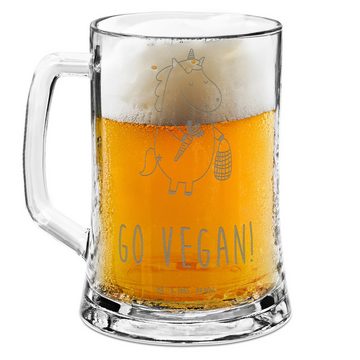 Mr. & Mrs. Panda Bierkrug Einhorn Vegan - Transparent - Geschenk, Pegasus, Gesund essen, Einhör, Premium Glas, Lasergravur
